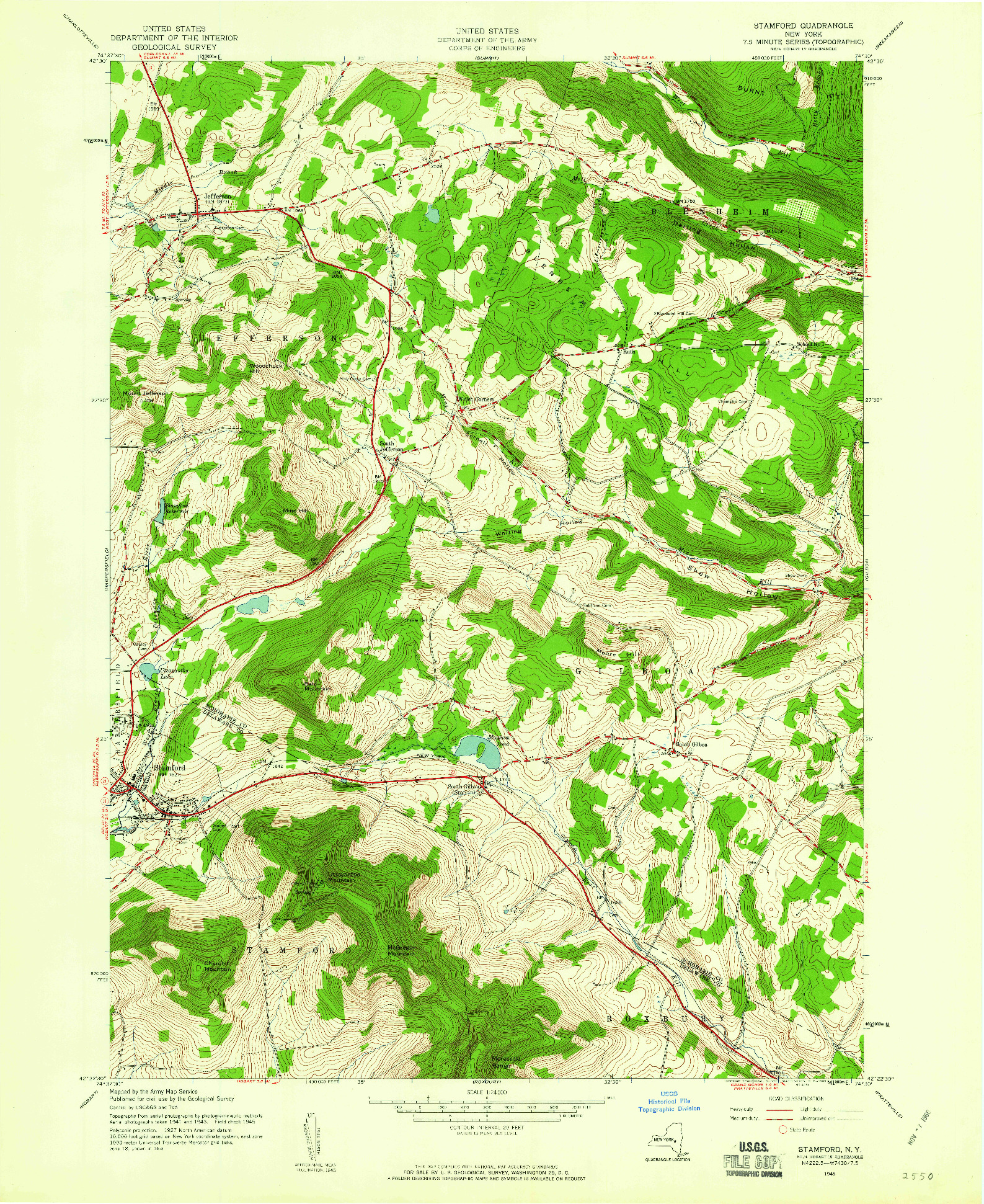 USGS 1:24000-SCALE QUADRANGLE FOR STAMFORD, NY 1945