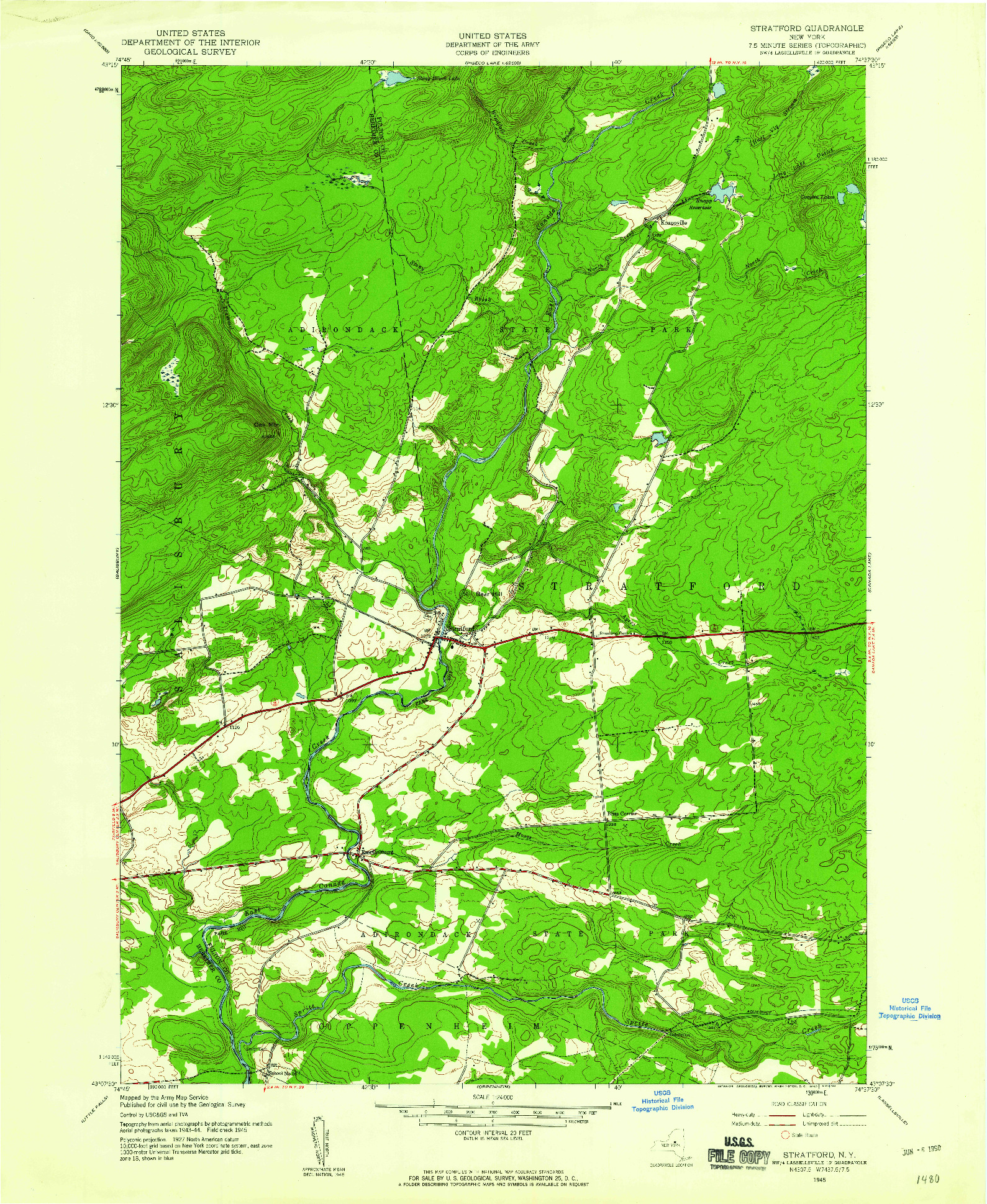 USGS 1:24000-SCALE QUADRANGLE FOR STRATFORD, NY 1945