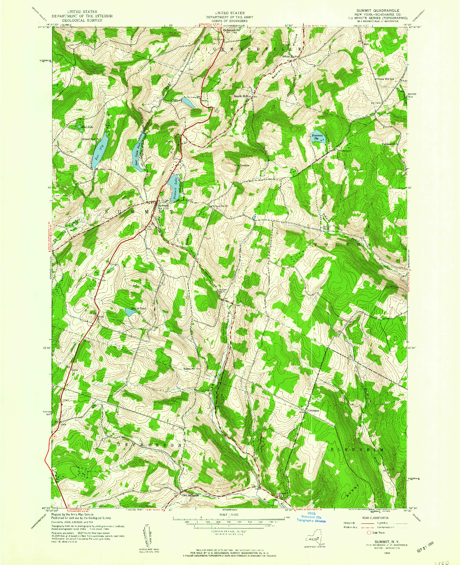 USGS 1:24000-SCALE QUADRANGLE FOR SUMMIT, NY 1943