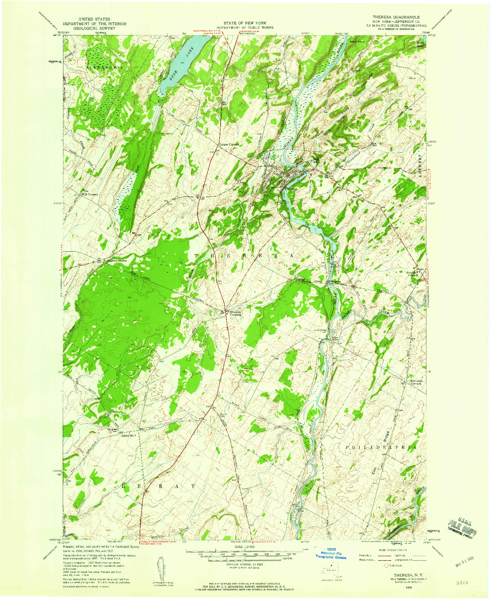 USGS 1:24000-SCALE QUADRANGLE FOR THERESA, NY 1958