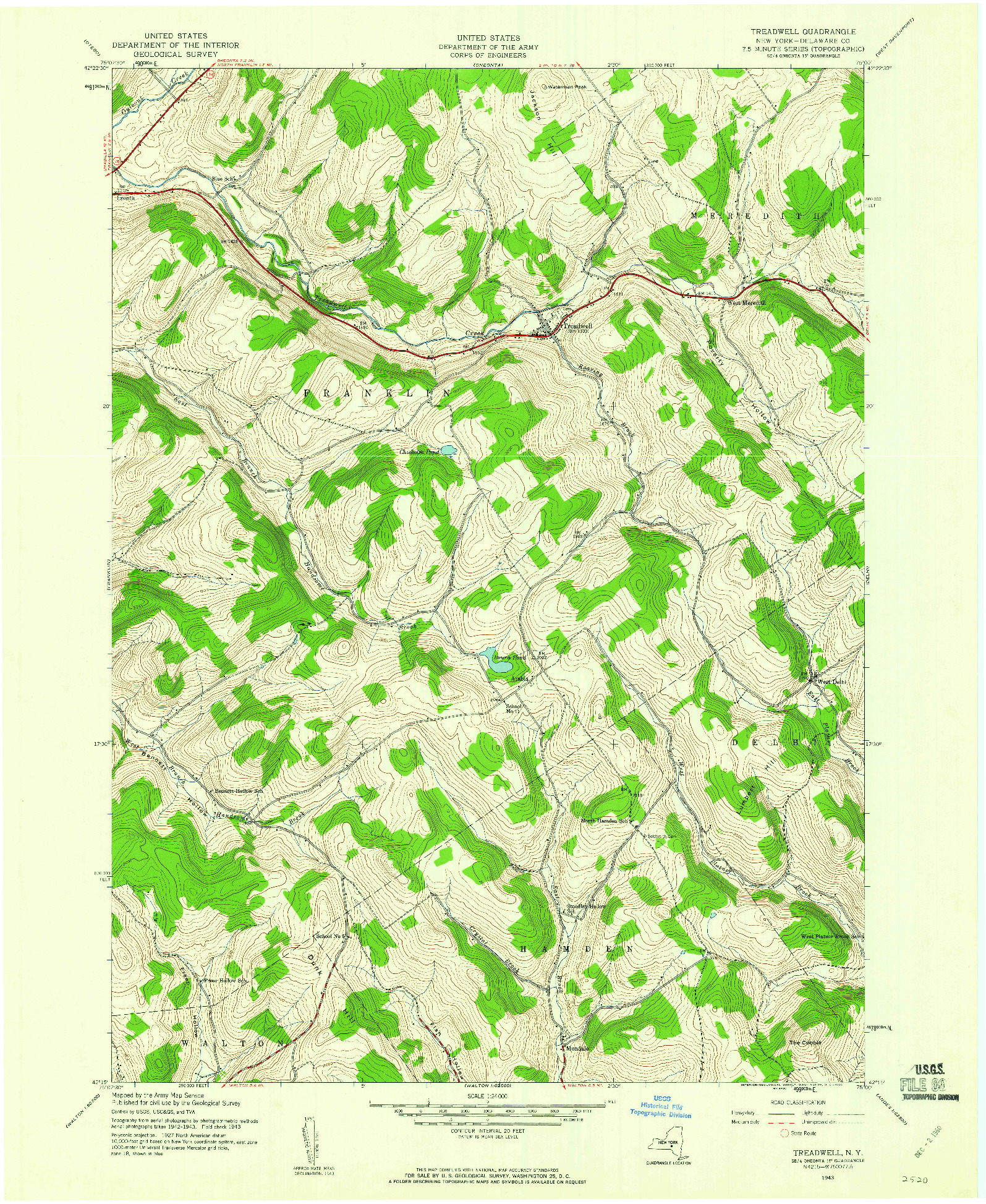 USGS 1:24000-SCALE QUADRANGLE FOR TREADWELL, NY 1943