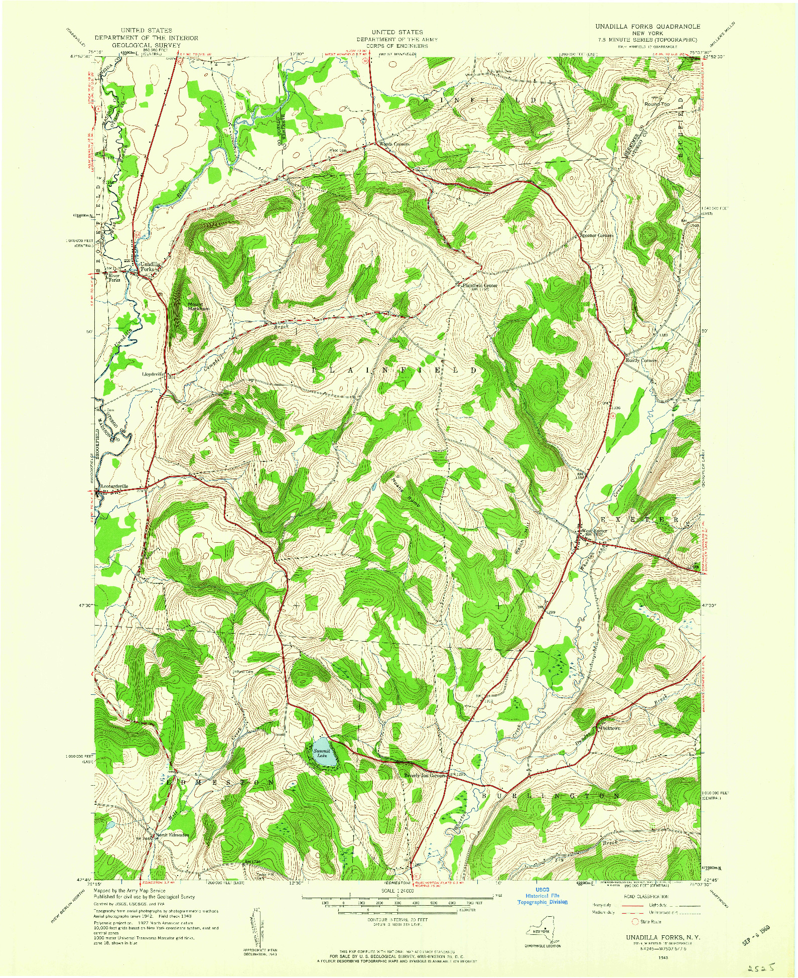 USGS 1:24000-SCALE QUADRANGLE FOR UNADILLA FORKS, NY 1943