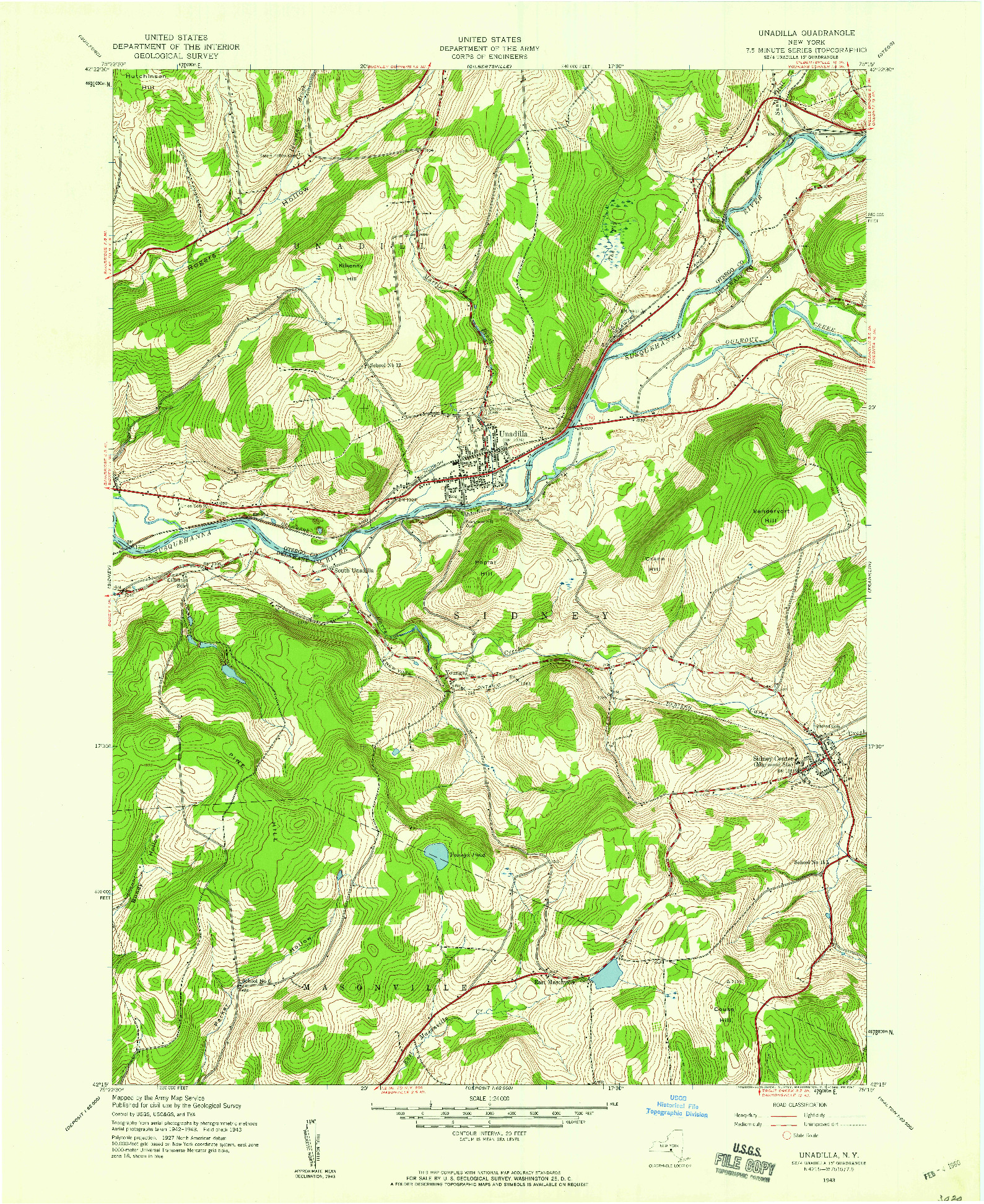 USGS 1:24000-SCALE QUADRANGLE FOR UNADILLA, NY 1943