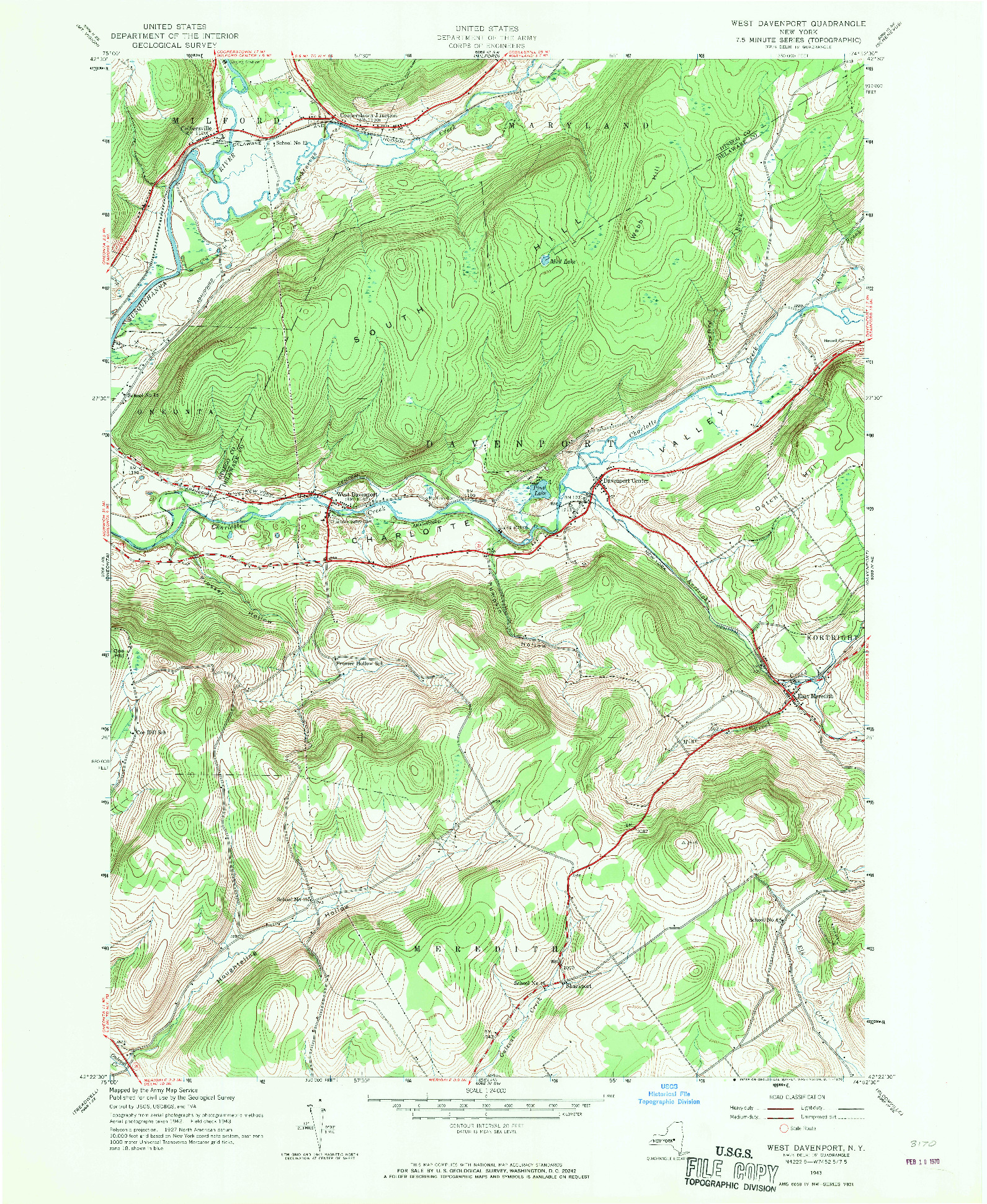 USGS 1:24000-SCALE QUADRANGLE FOR WEST DAVENPORT, NY 1943