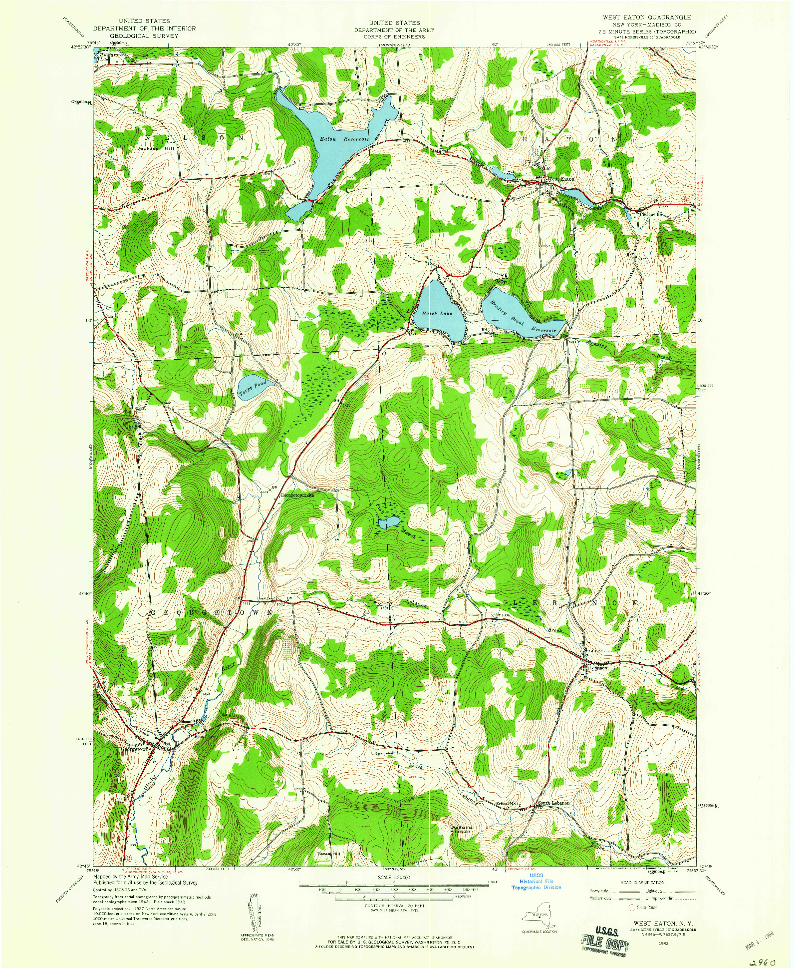 USGS 1:24000-SCALE QUADRANGLE FOR WEST EATON, NY 1943