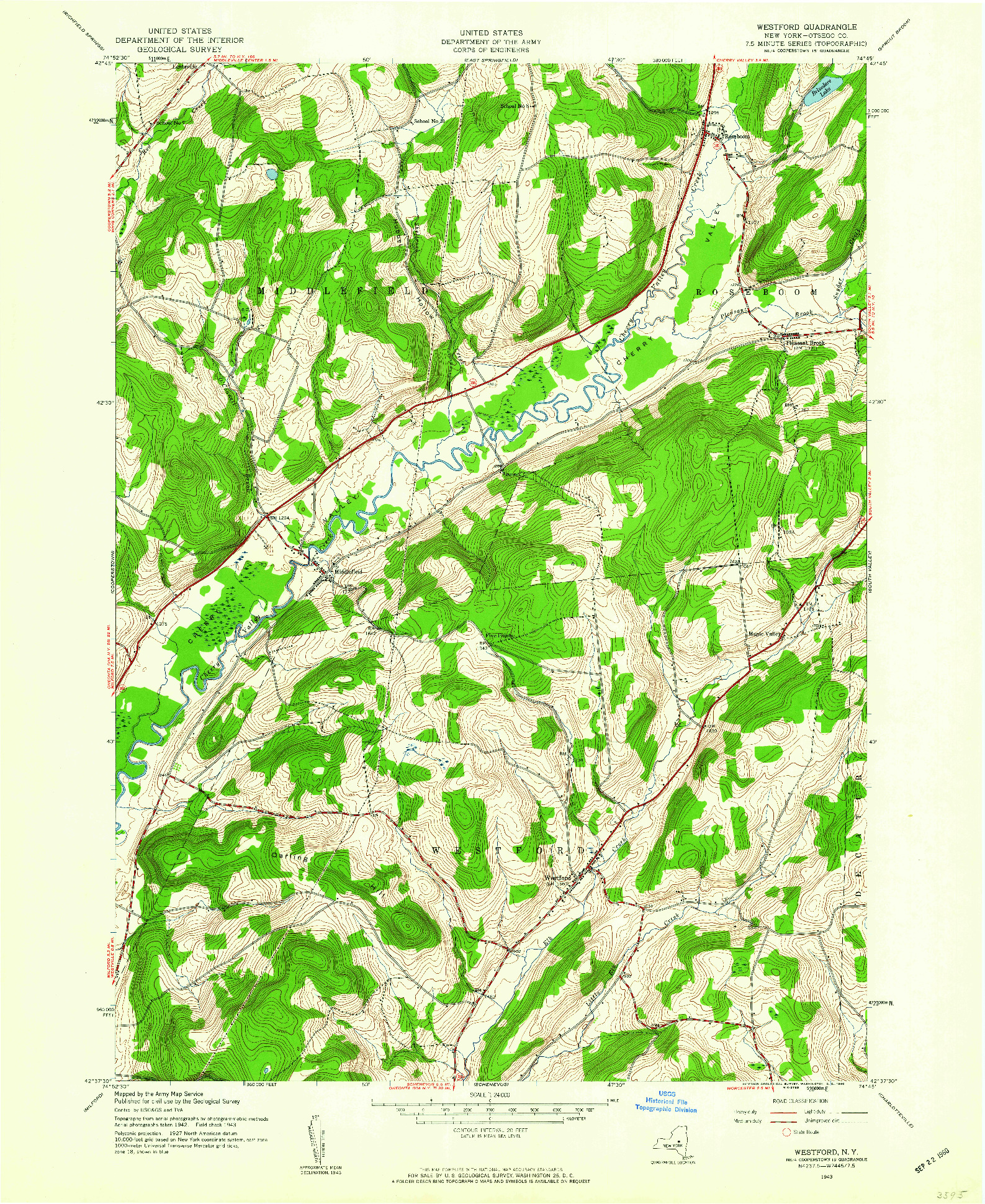 USGS 1:24000-SCALE QUADRANGLE FOR WESTFORD, NY 1943