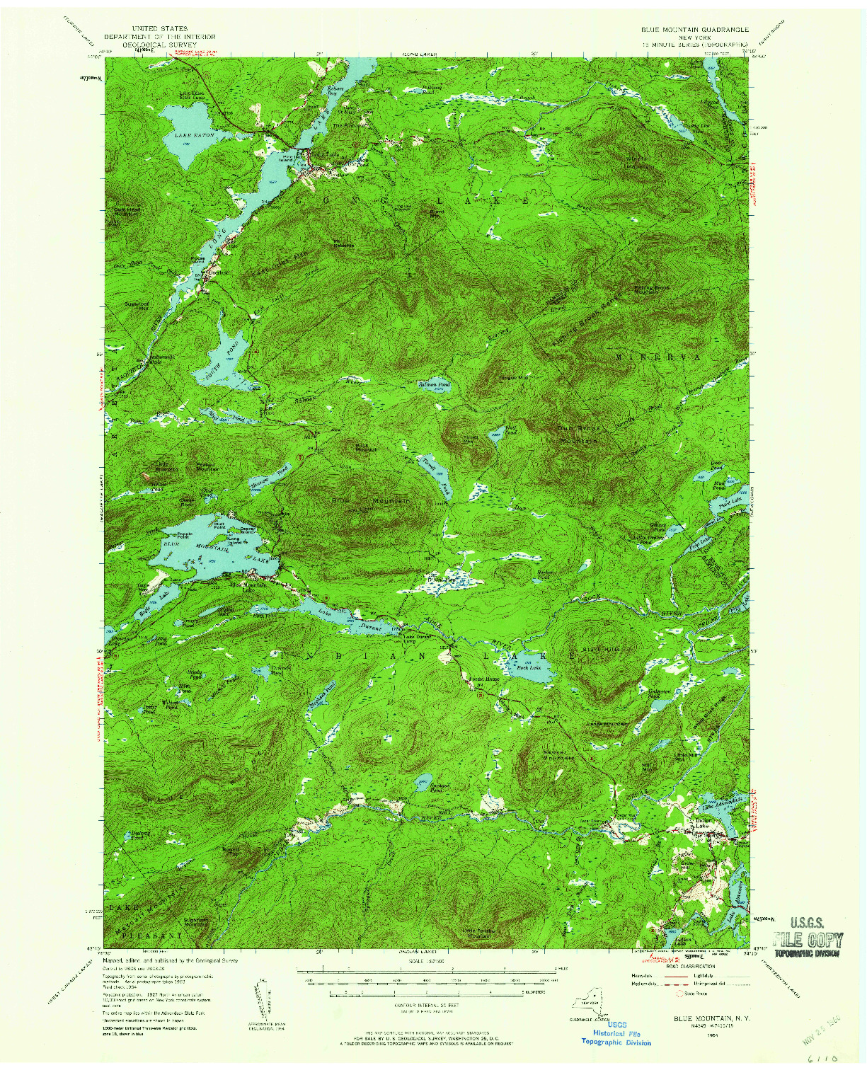 USGS 1:62500-SCALE QUADRANGLE FOR BLUE MOUNTAIN, NY 1954