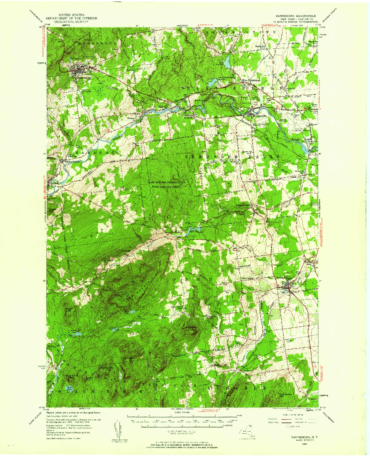 USGS 1:62500-SCALE QUADRANGLE FOR DANNEMORA, NY 1956