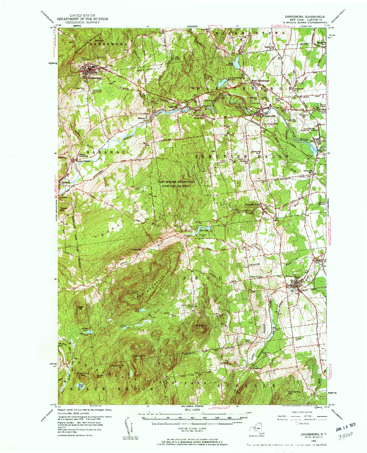 USGS 1:62500-SCALE QUADRANGLE FOR DANNEMORA, NY 1956