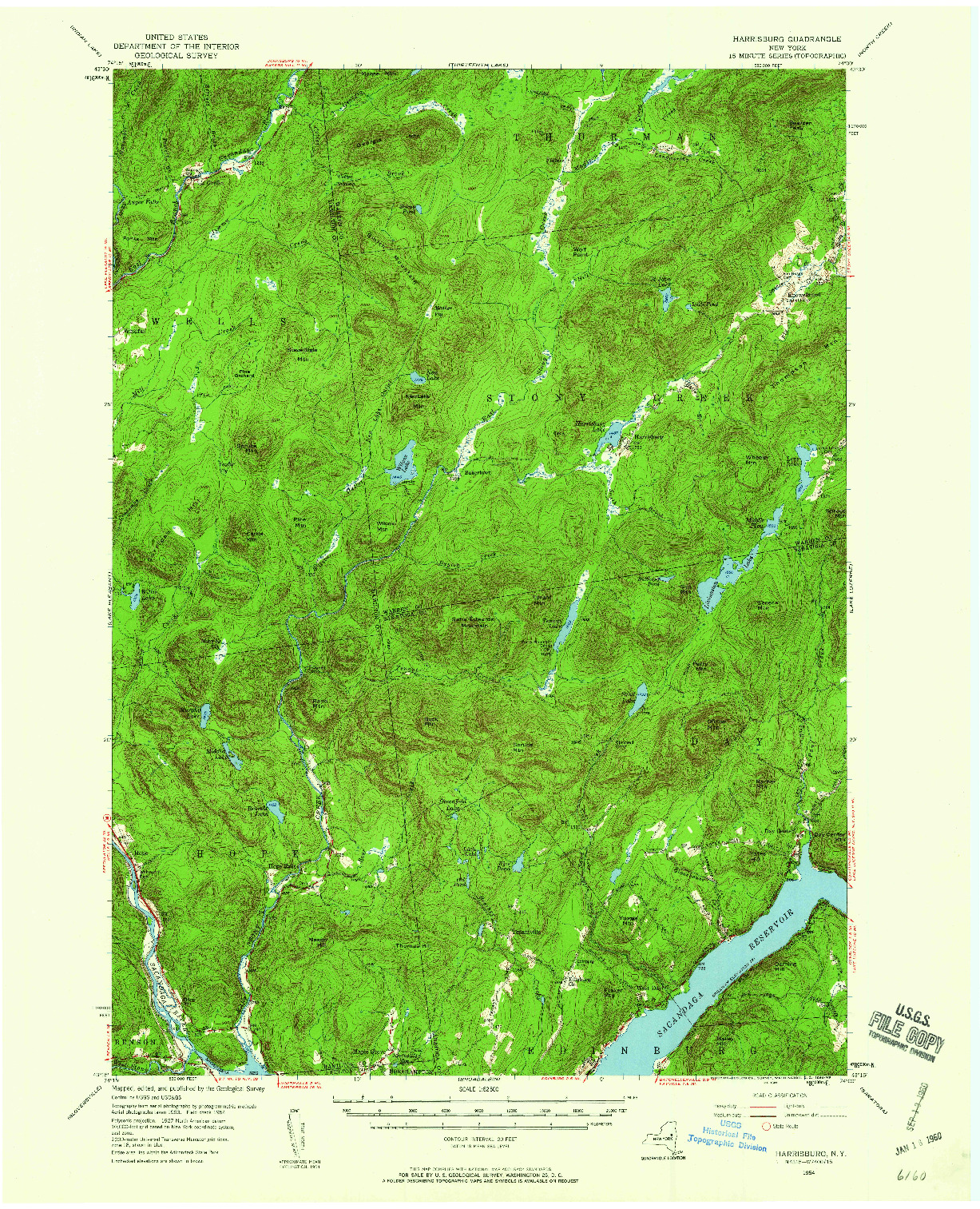 USGS 1:62500-SCALE QUADRANGLE FOR HARRISBURG, NY 1954