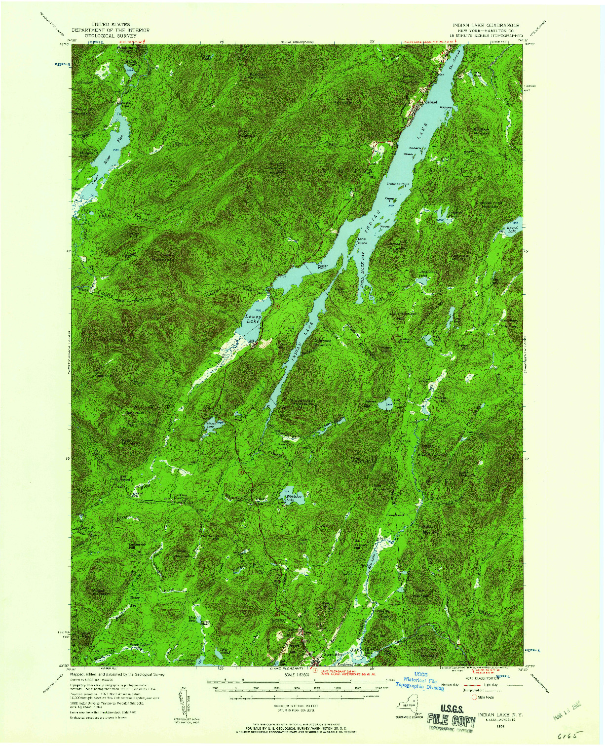 USGS 1:62500-SCALE QUADRANGLE FOR INDIAN LAKE, NY 1954