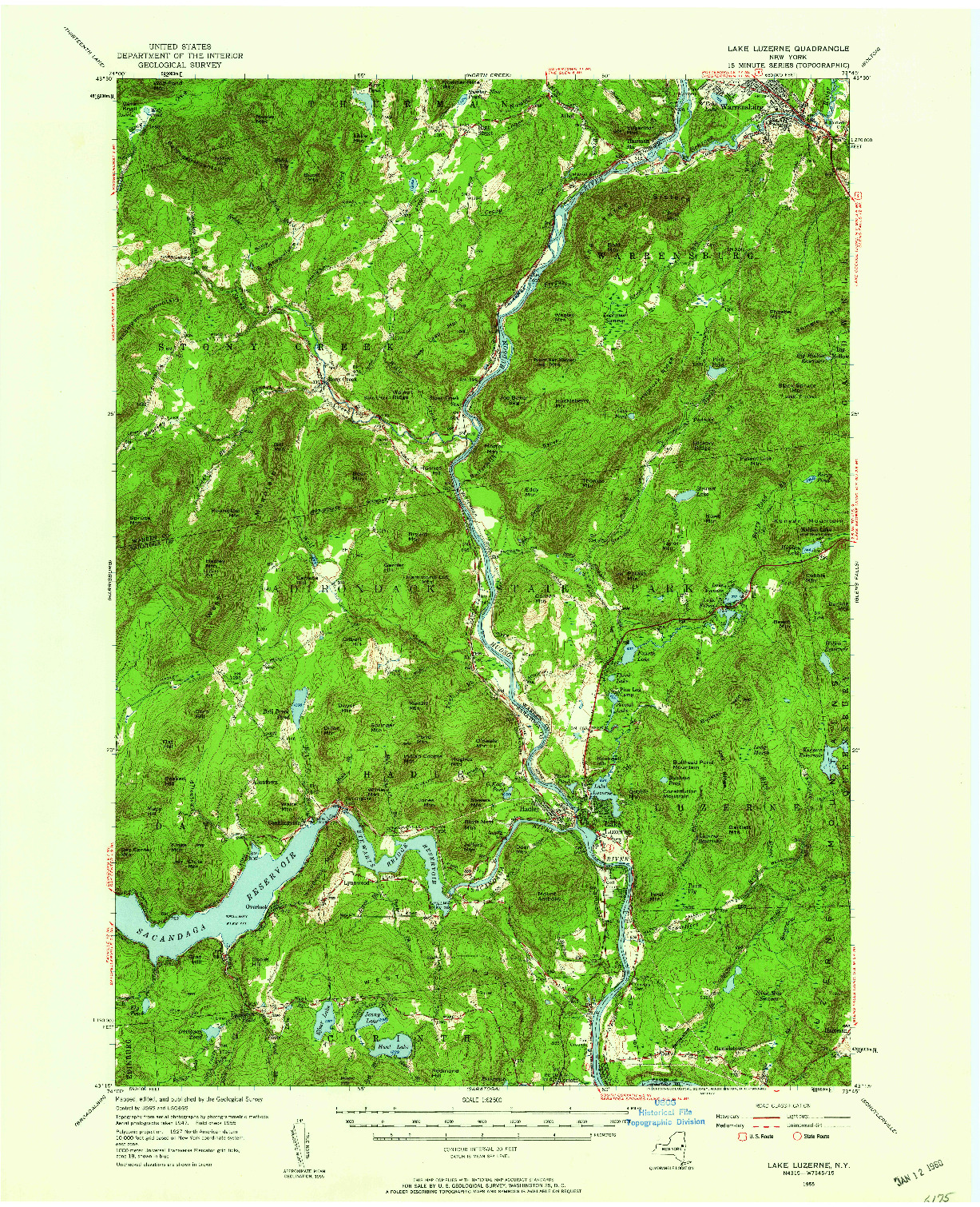 USGS 1:62500-SCALE QUADRANGLE FOR LAKE LUZERNE, NY 1955