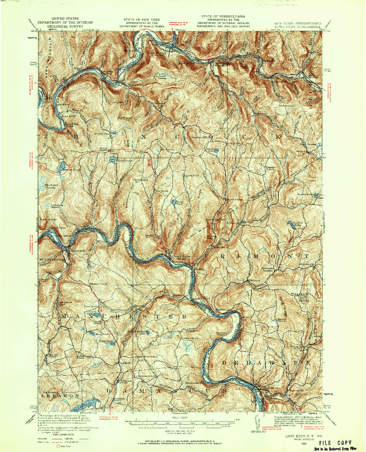 USGS 1:62500-SCALE QUADRANGLE FOR LONG EDDY, NY 1920