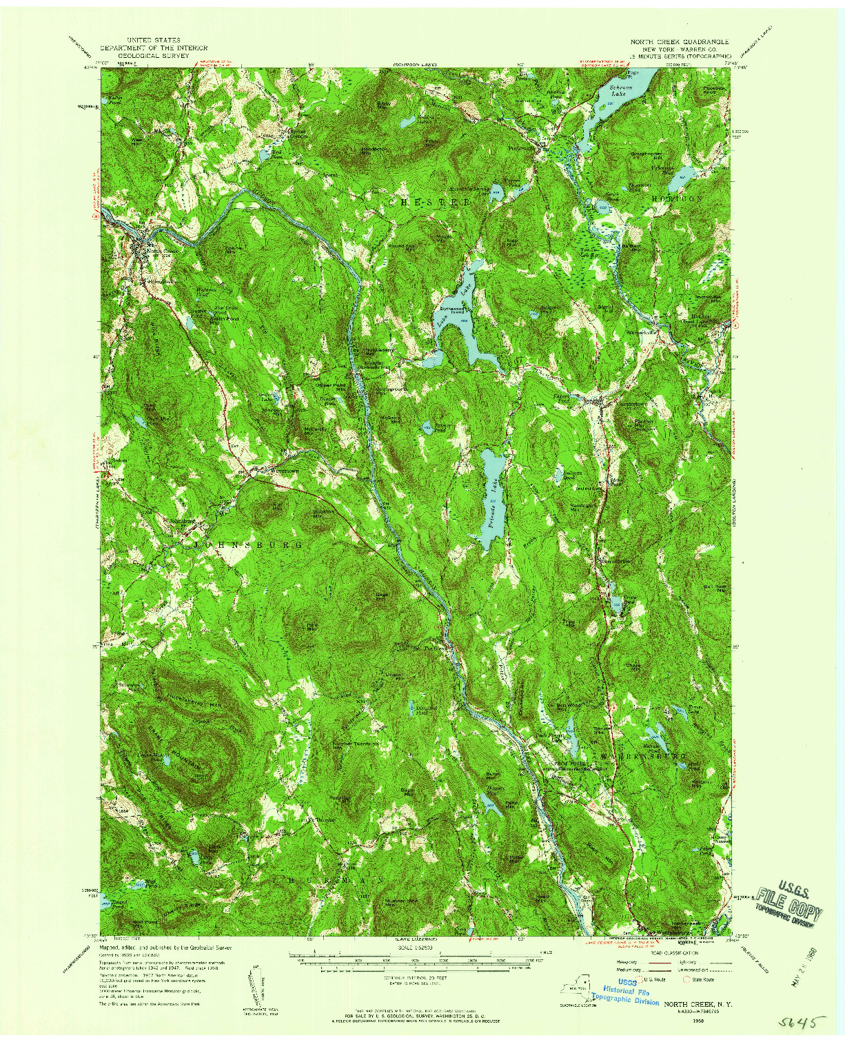 USGS 1:62500-SCALE QUADRANGLE FOR NORTH CREEK, NY 1958