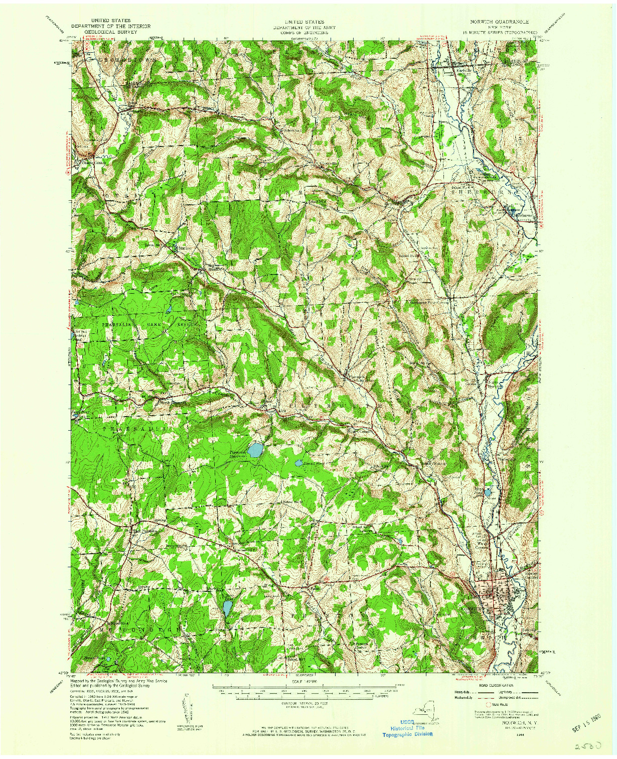 USGS 1:62500-SCALE QUADRANGLE FOR NORWICH, NY 1944