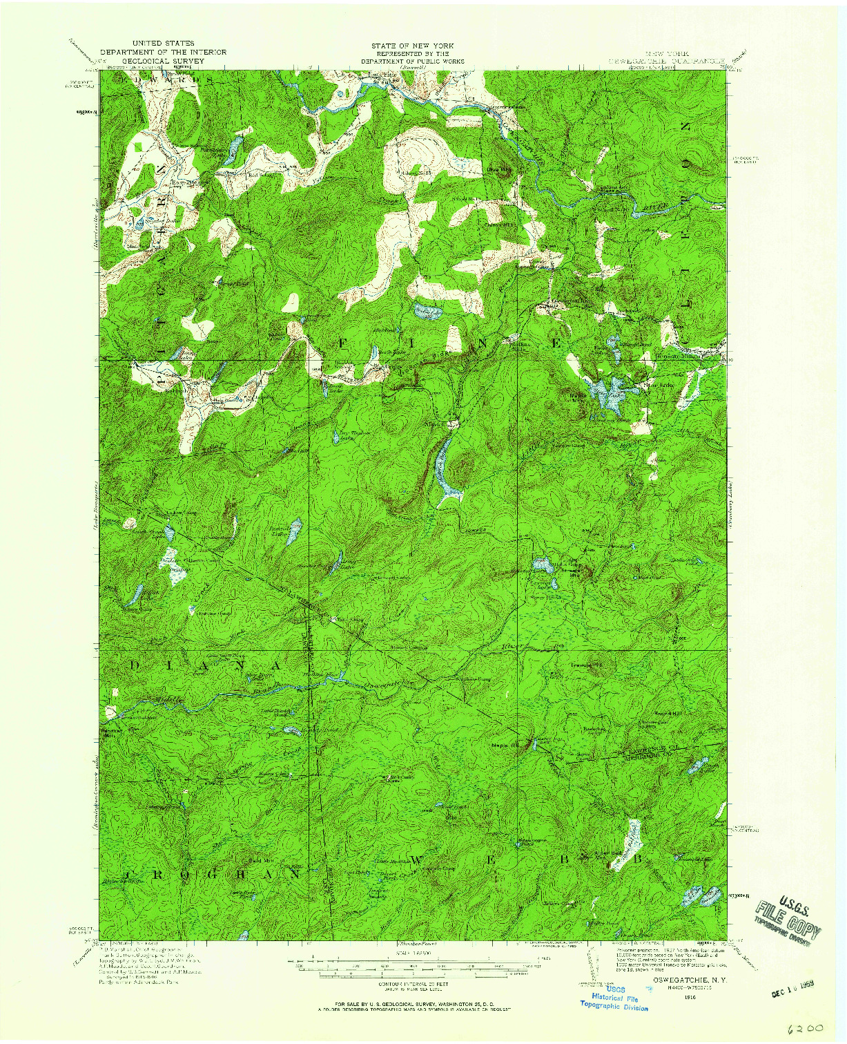 USGS 1:62500-SCALE QUADRANGLE FOR OSWEGATCHIE, NY 1916