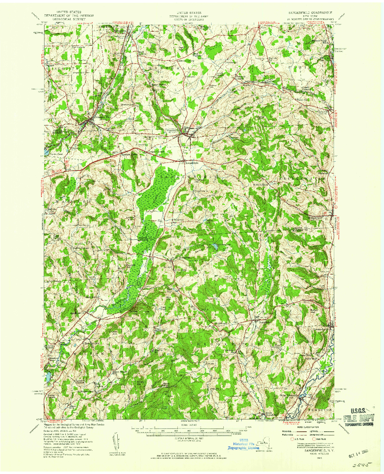 USGS 1:62500-SCALE QUADRANGLE FOR SANGERFIELD, NY 1943