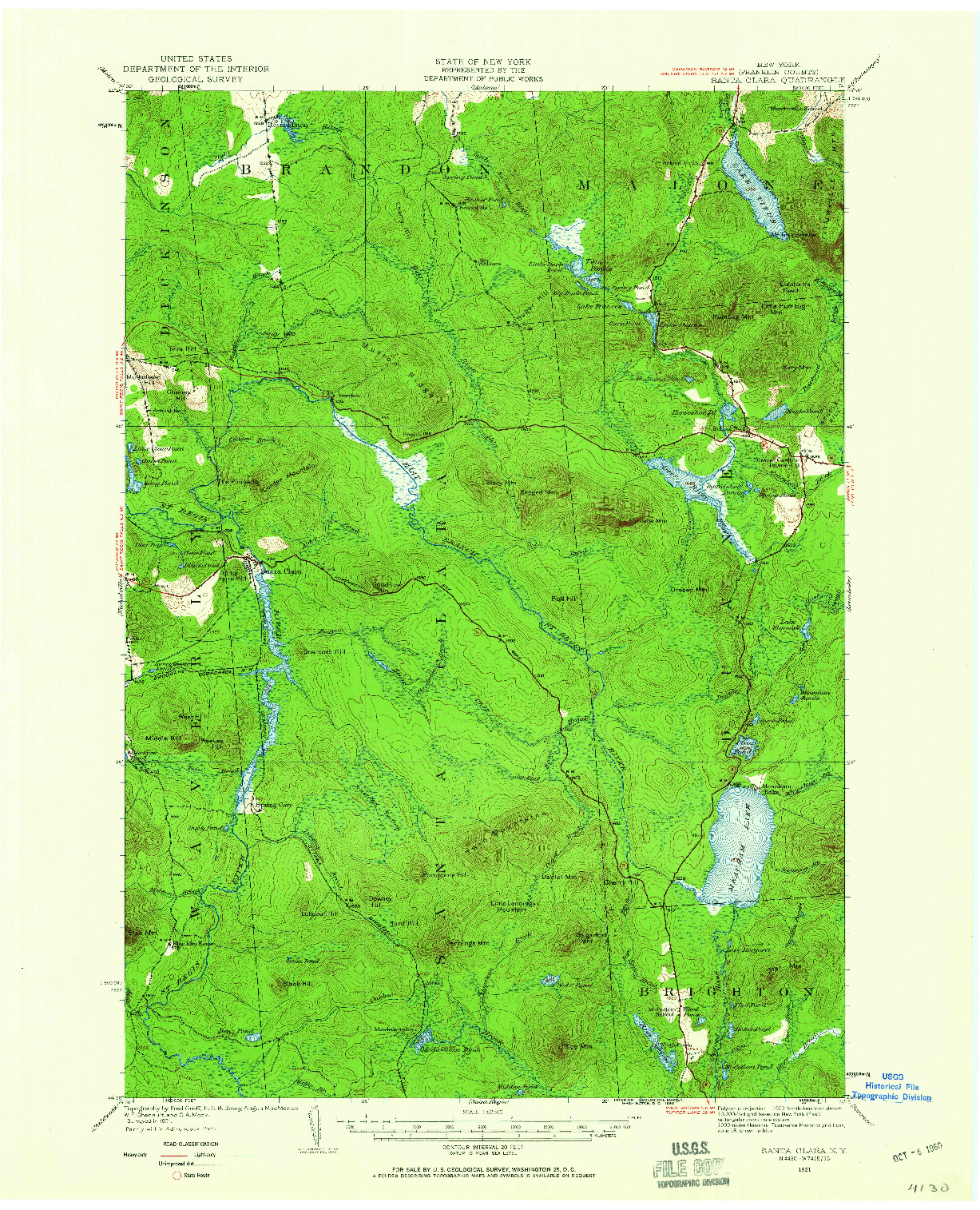 USGS 1:62500-SCALE QUADRANGLE FOR SANTA CLARA, NY 1921