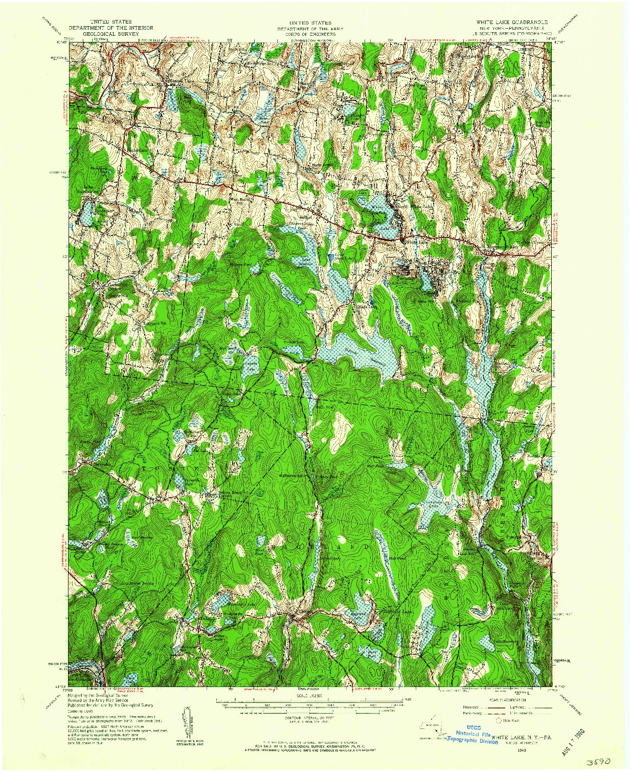 USGS 1:62500-SCALE QUADRANGLE FOR WHITE LAKE, NY 1943