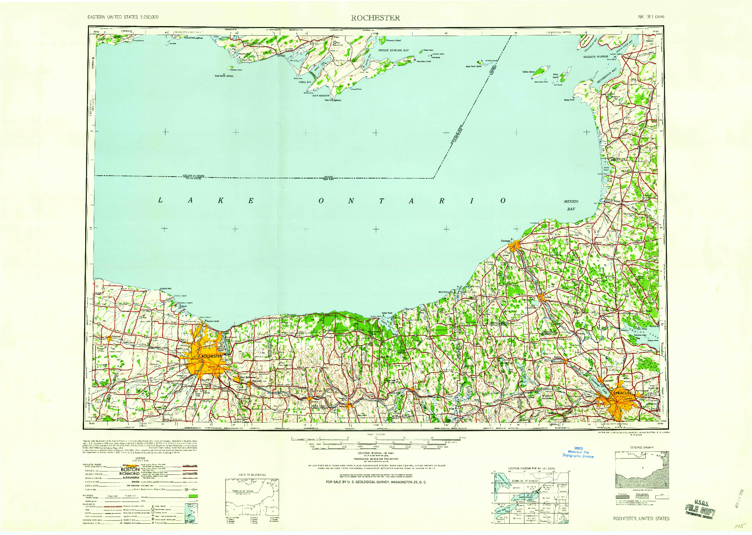 USGS 1:250000-SCALE QUADRANGLE FOR ROCHESTER, NY 1960