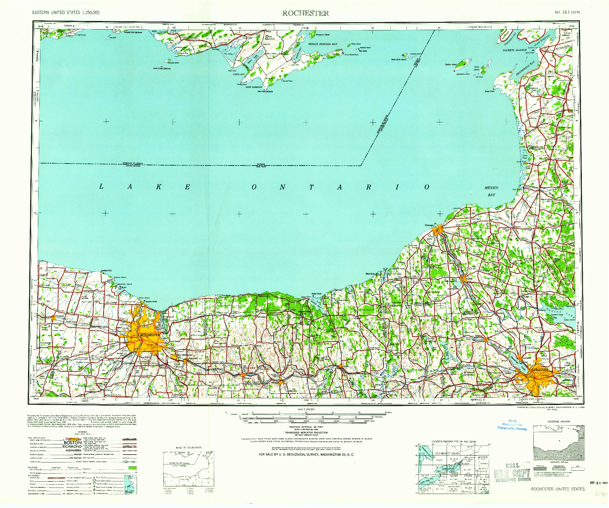 USGS 1:250000-SCALE QUADRANGLE FOR ROCHESTER, NY 1960