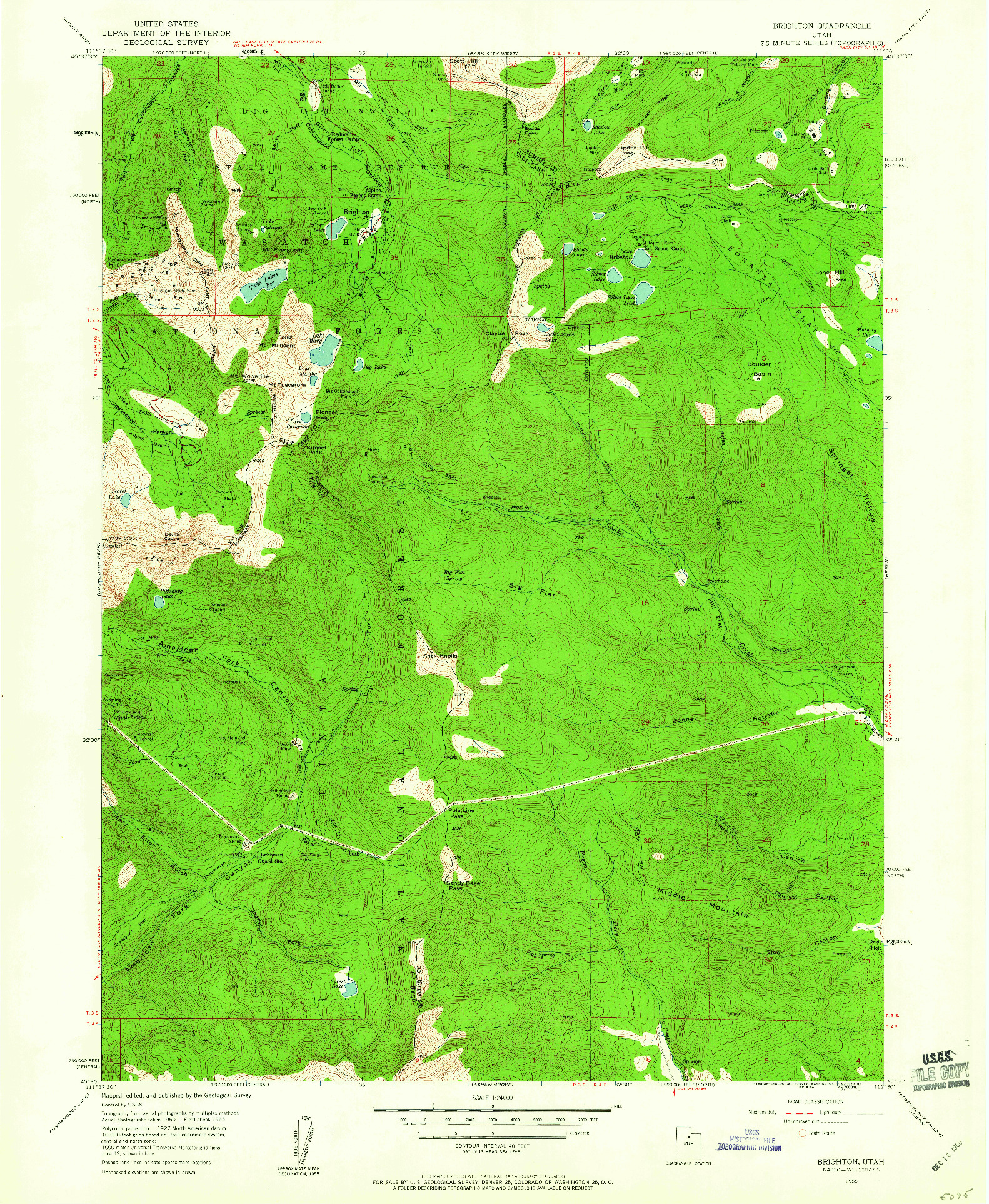 USGS 1:24000-SCALE QUADRANGLE FOR BRIGHTON, UT 1955
