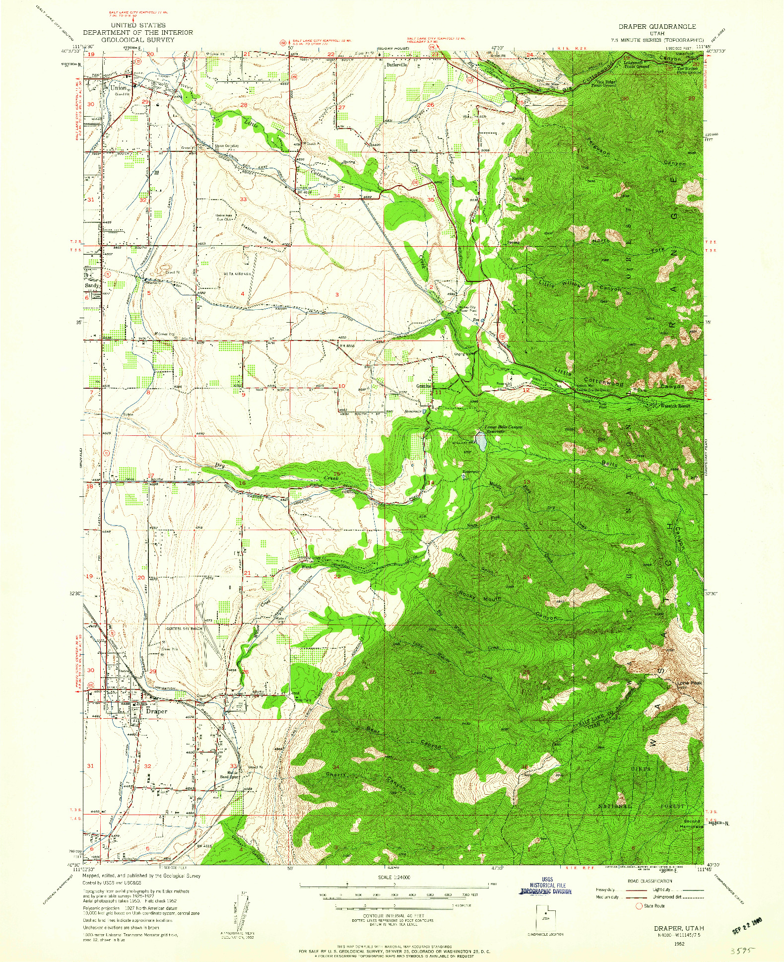 USGS 1:24000-SCALE QUADRANGLE FOR DRAPER, UT 1952