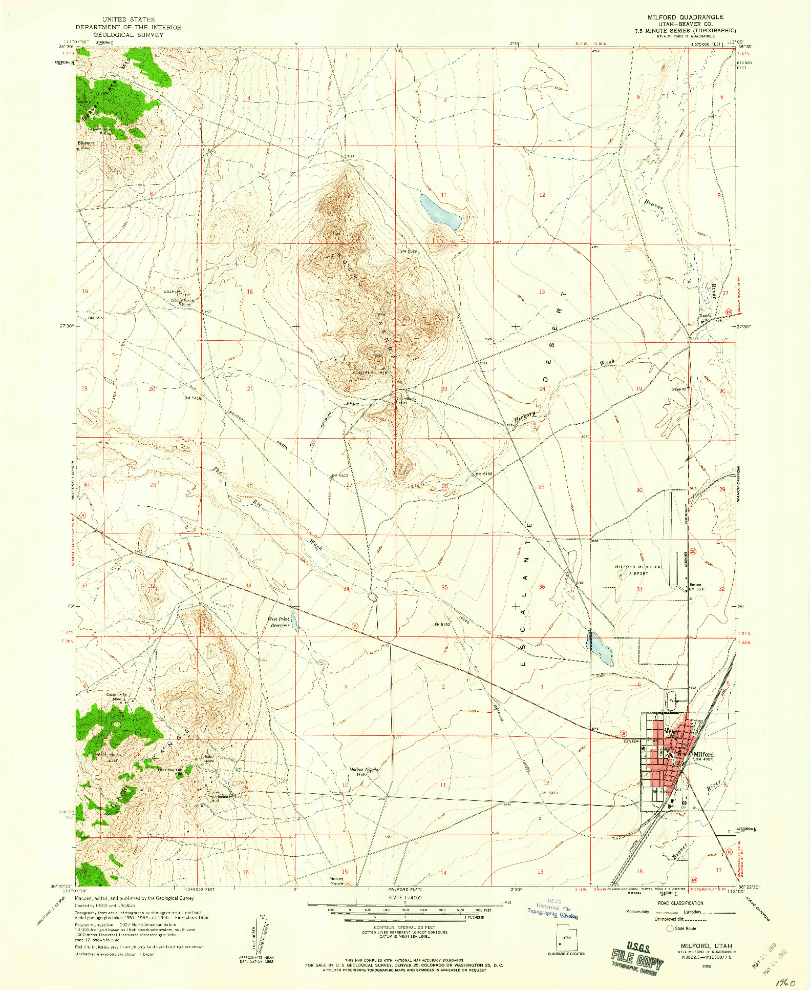 USGS 1:24000-SCALE QUADRANGLE FOR MILFORD, UT 1958