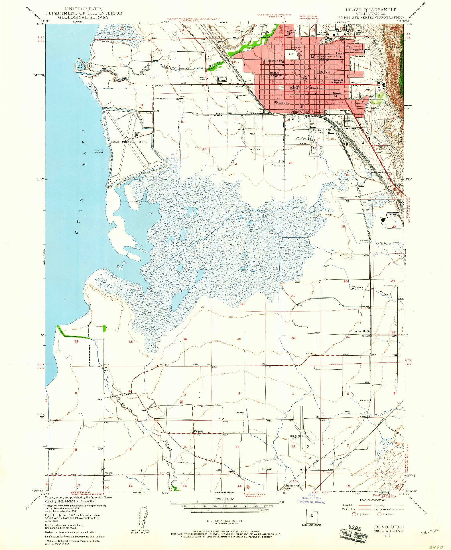 USGS 1:24000-SCALE QUADRANGLE FOR PROVO, UT 1948