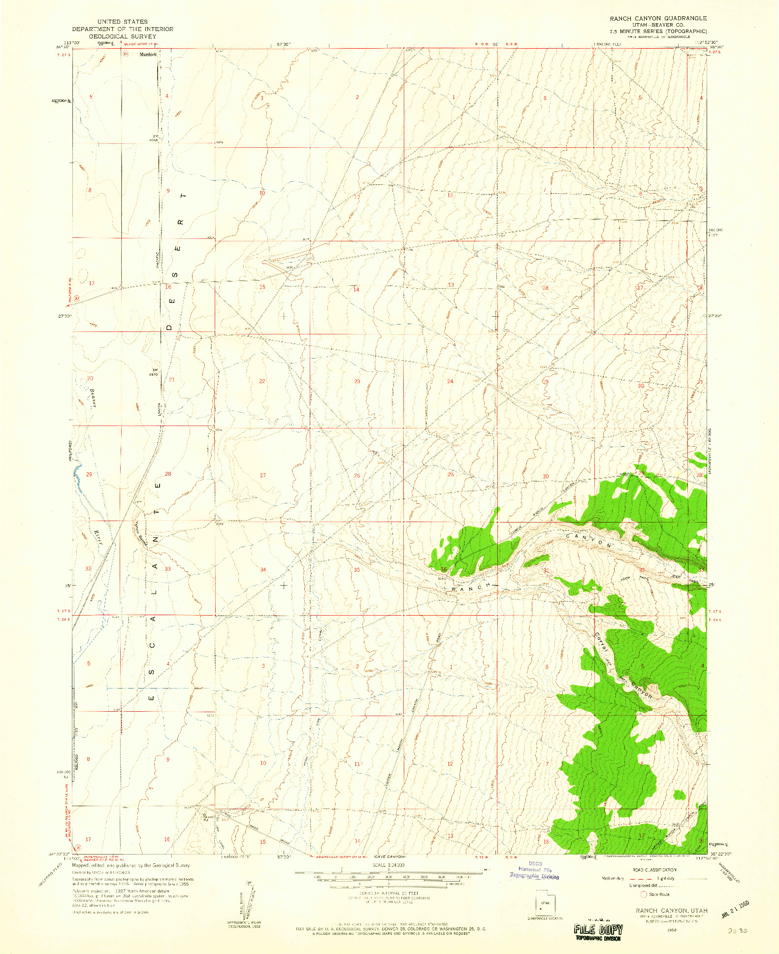 USGS 1:24000-SCALE QUADRANGLE FOR RANCH CANYON, UT 1958