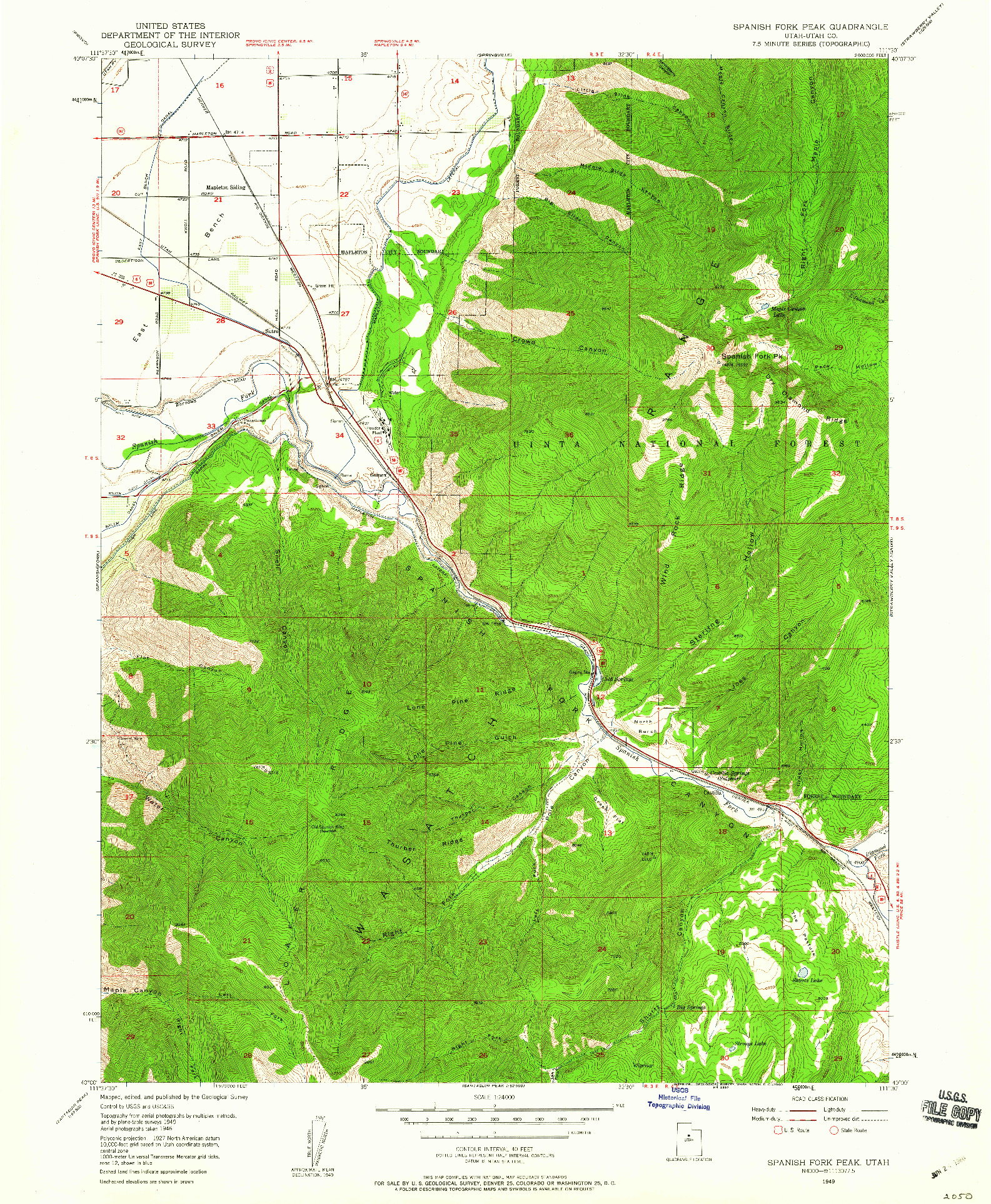 USGS 1:24000-SCALE QUADRANGLE FOR SPANISH FORK PEAK, UT 1949
