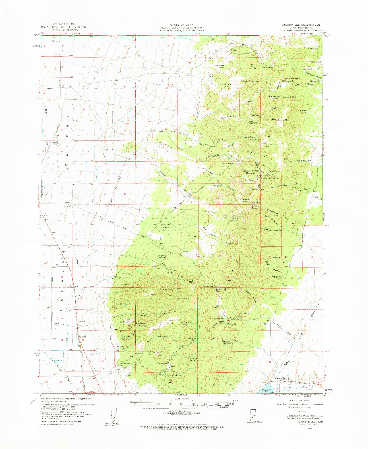 USGS 1:62500-SCALE QUADRANGLE FOR ADAMSVILLE, UT 1958