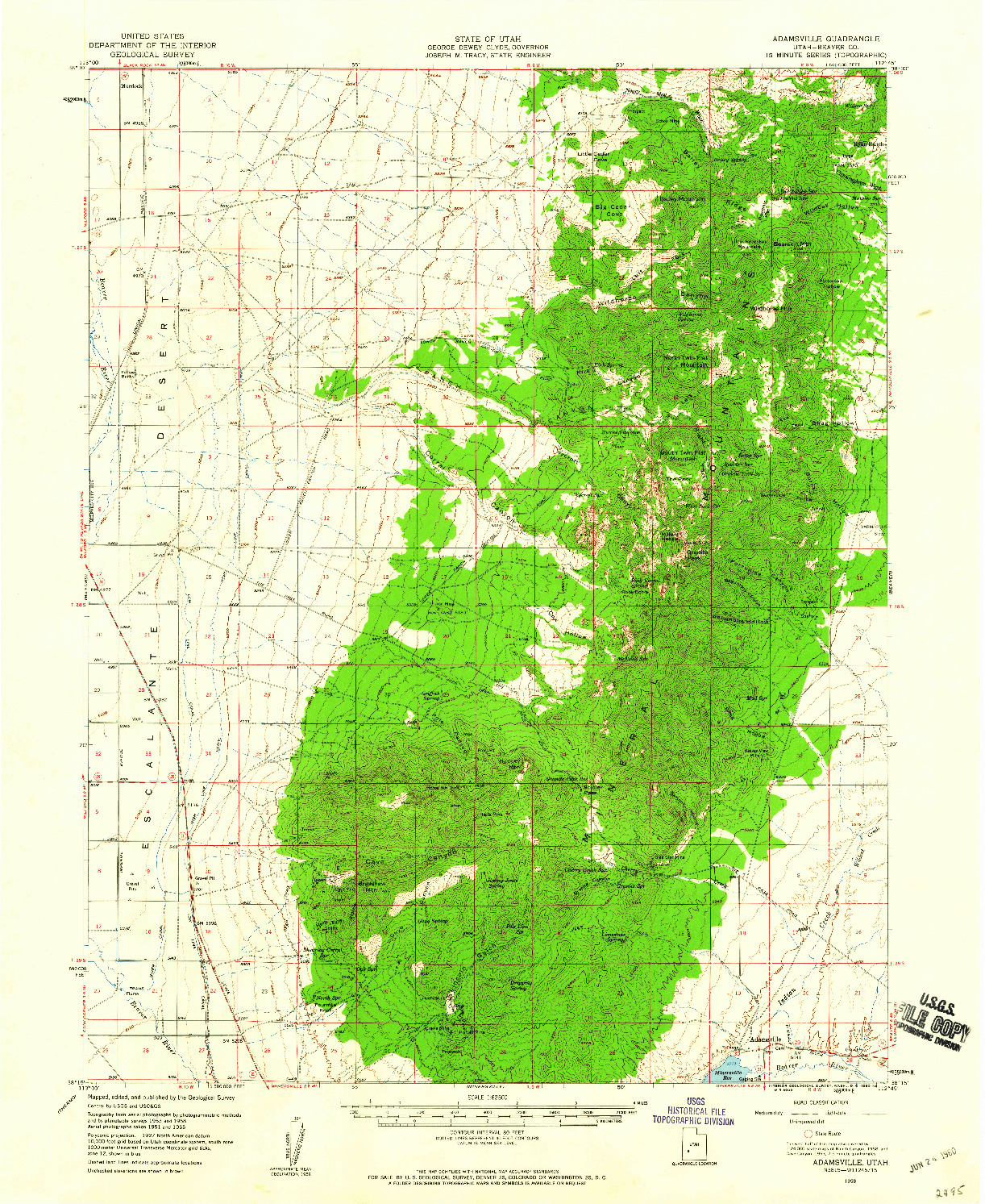 USGS 1:62500-SCALE QUADRANGLE FOR ADAMSVILLE, UT 1958