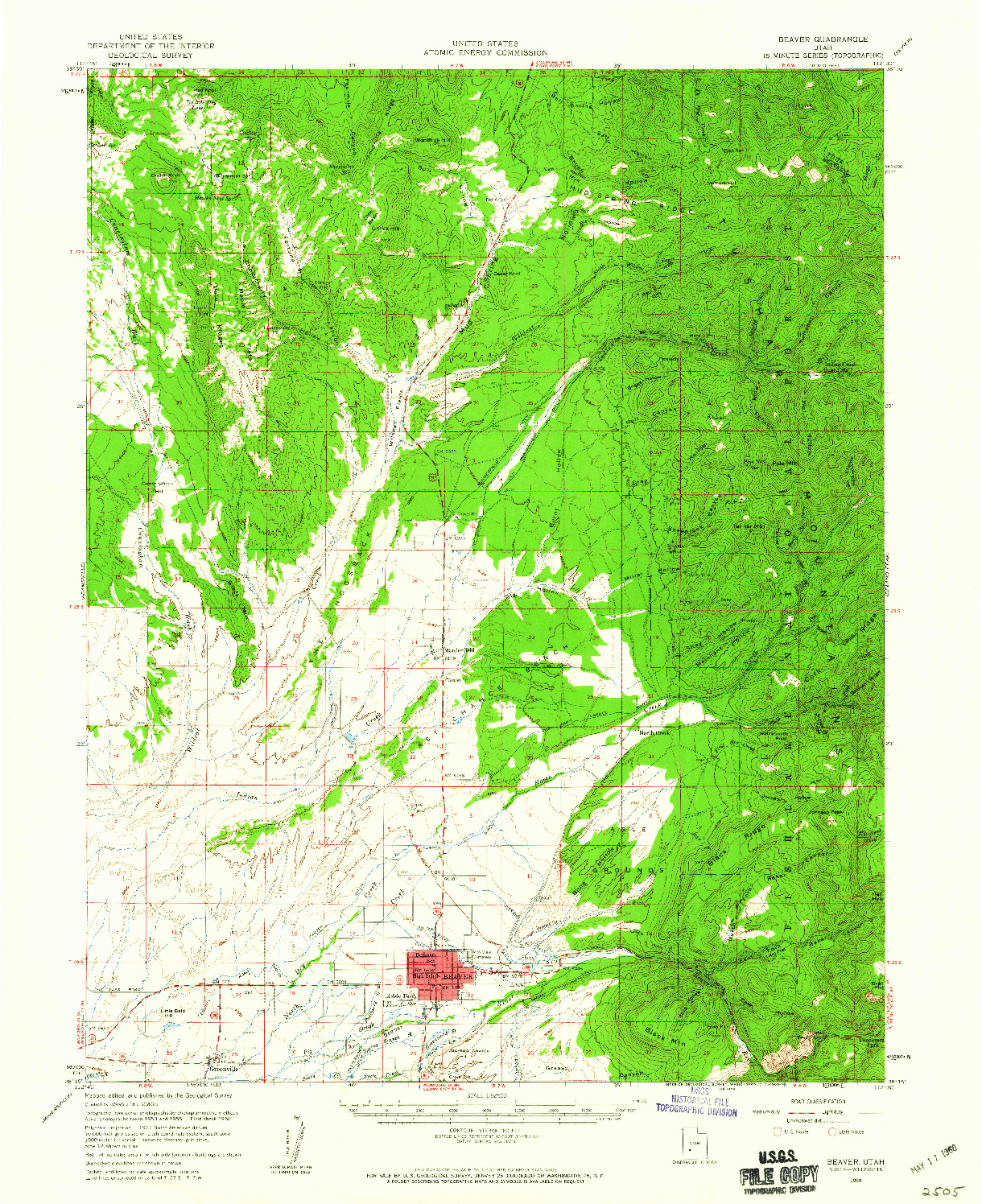 USGS 1:62500-SCALE QUADRANGLE FOR BEAVER, UT 1958
