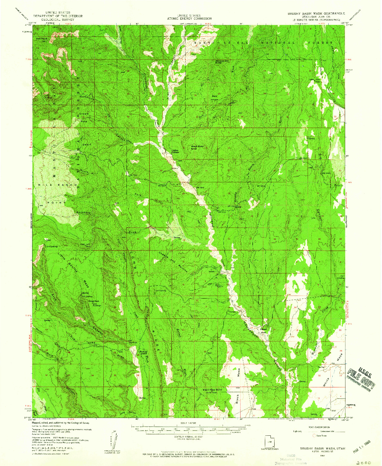 USGS 1:62500-SCALE QUADRANGLE FOR BRUSHY BASIN WASH, UT 1957