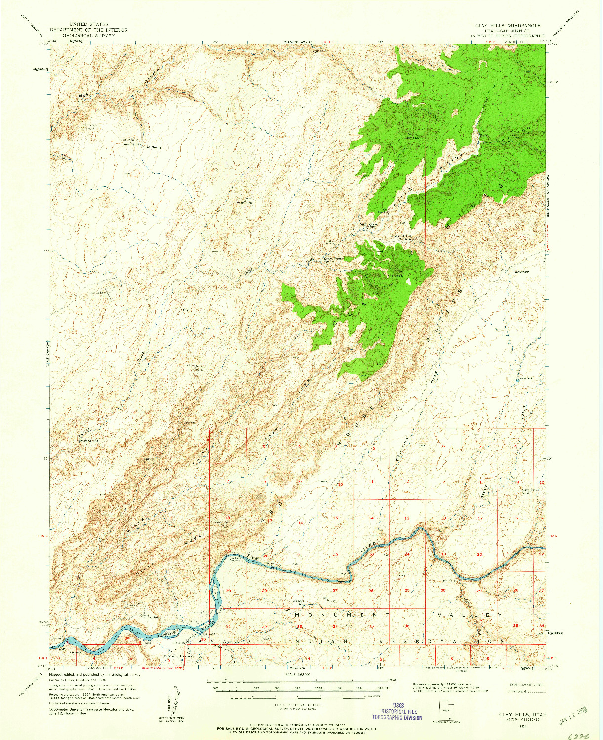 USGS 1:62500-SCALE QUADRANGLE FOR CLAY HILLS, UT 1954