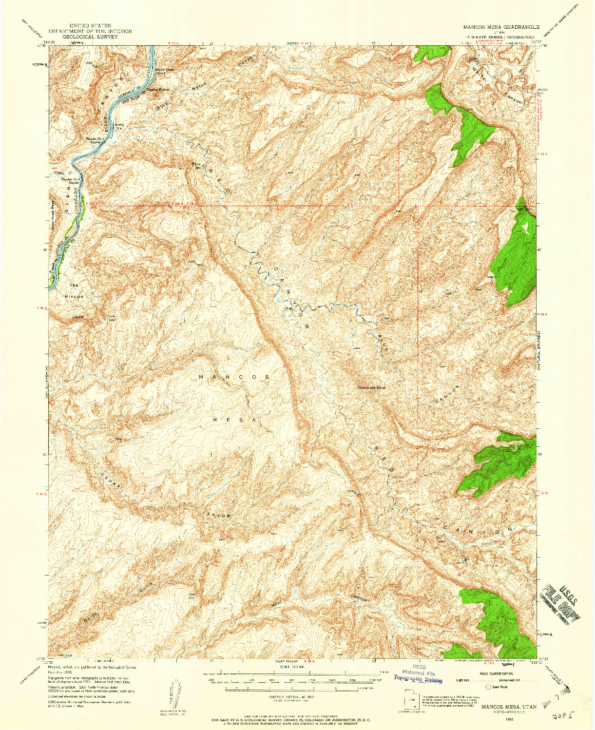 USGS 1:62500-SCALE QUADRANGLE FOR MANCOS MESA, UT 1952