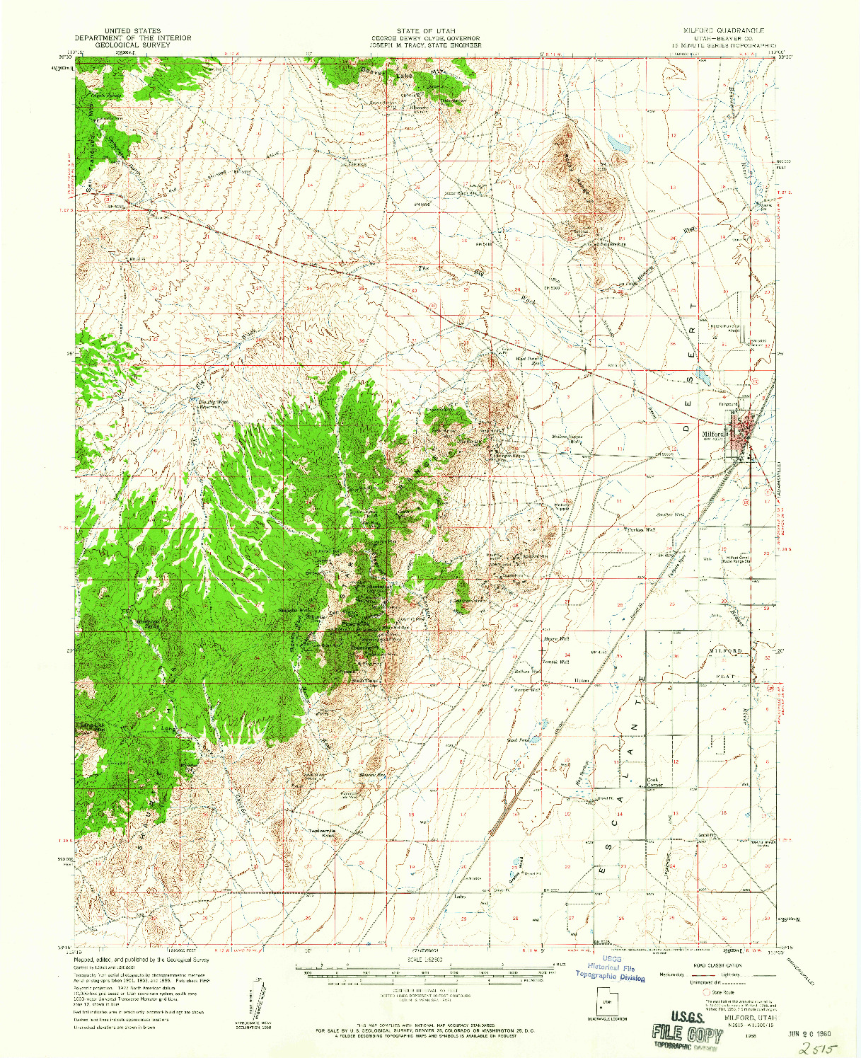 USGS 1:62500-SCALE QUADRANGLE FOR MILFORD, UT 1958