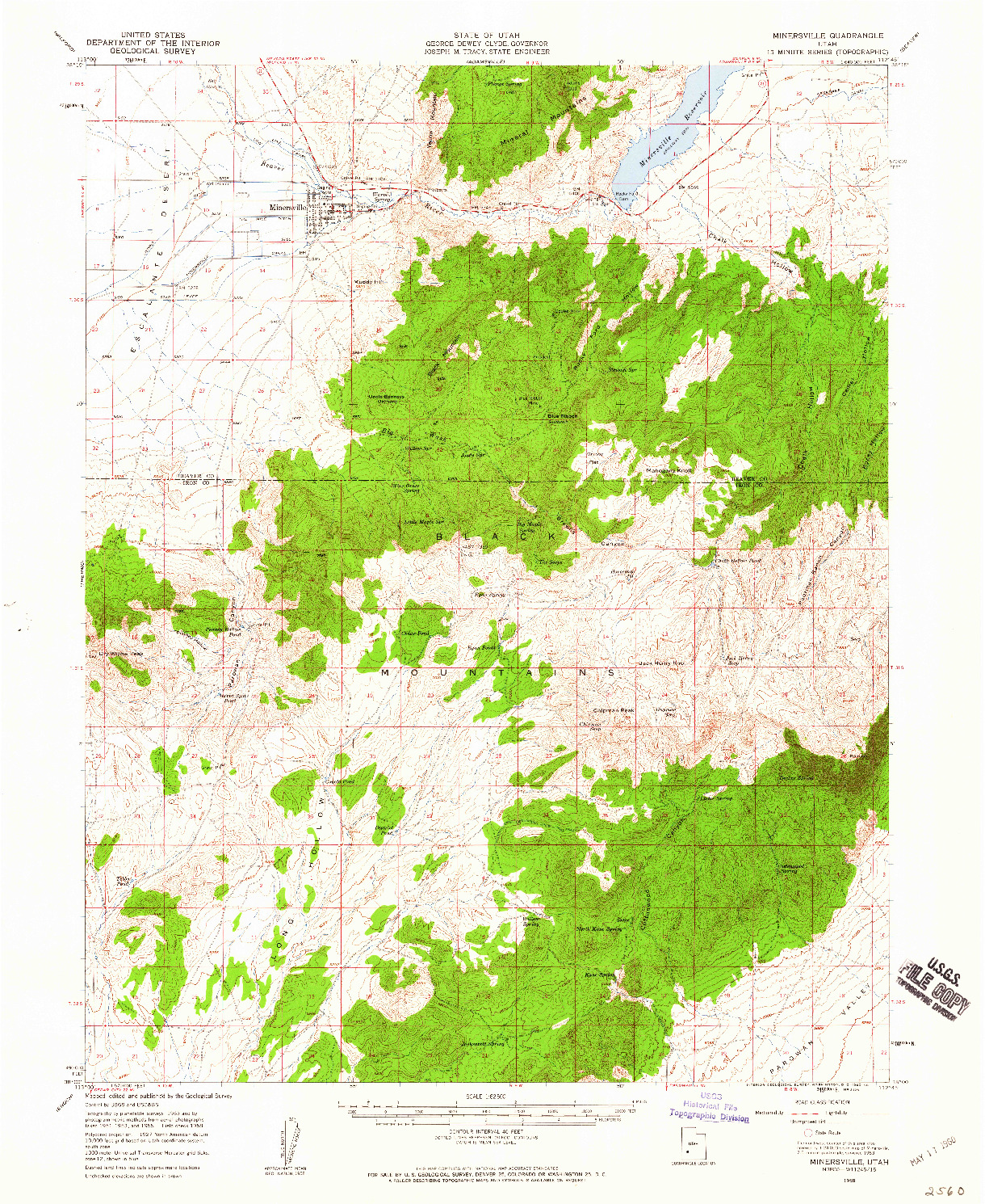 USGS 1:62500-SCALE QUADRANGLE FOR MINERSVILLE, UT 1958