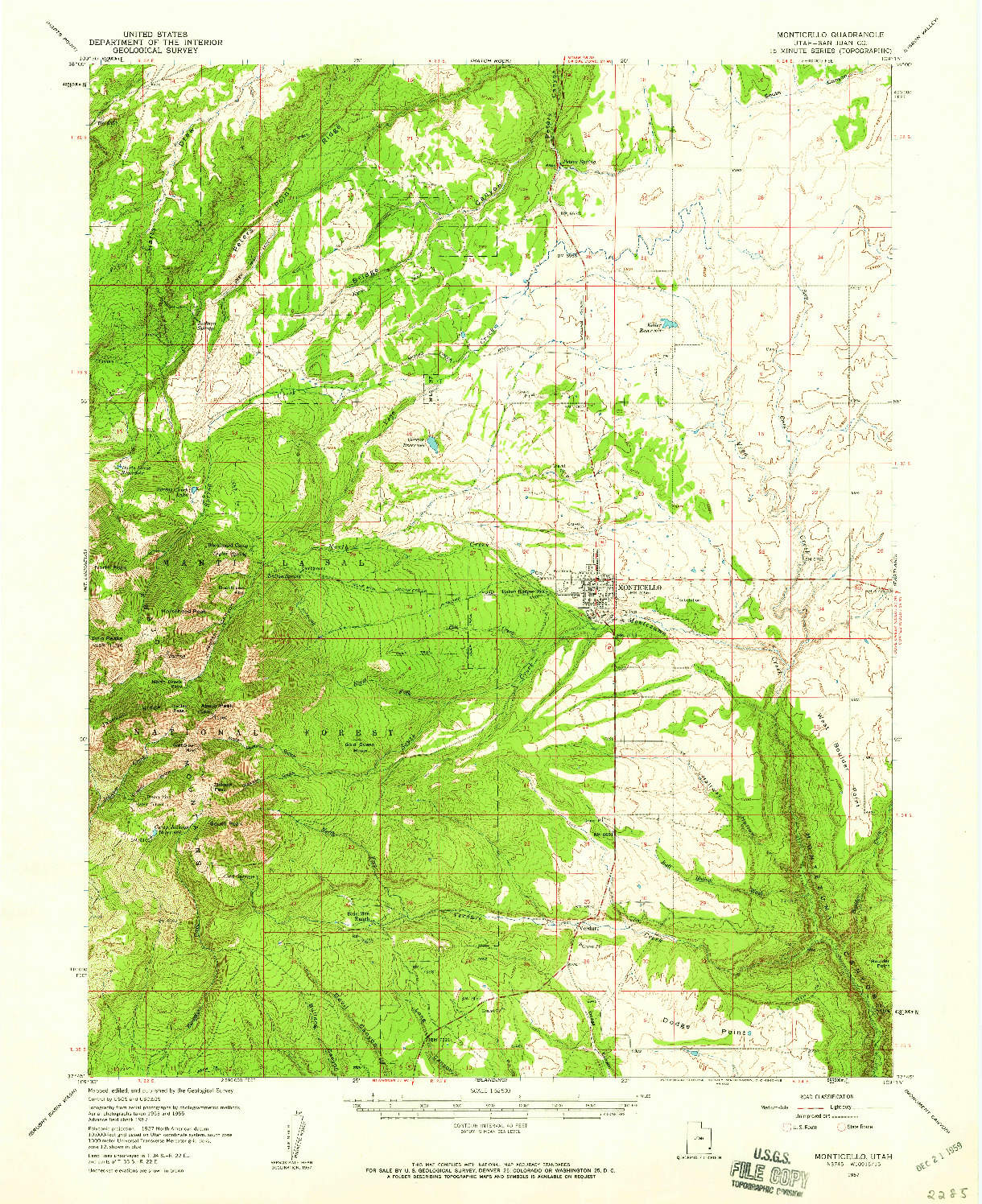 USGS 1:62500-SCALE QUADRANGLE FOR MONTICELLO, UT 1957