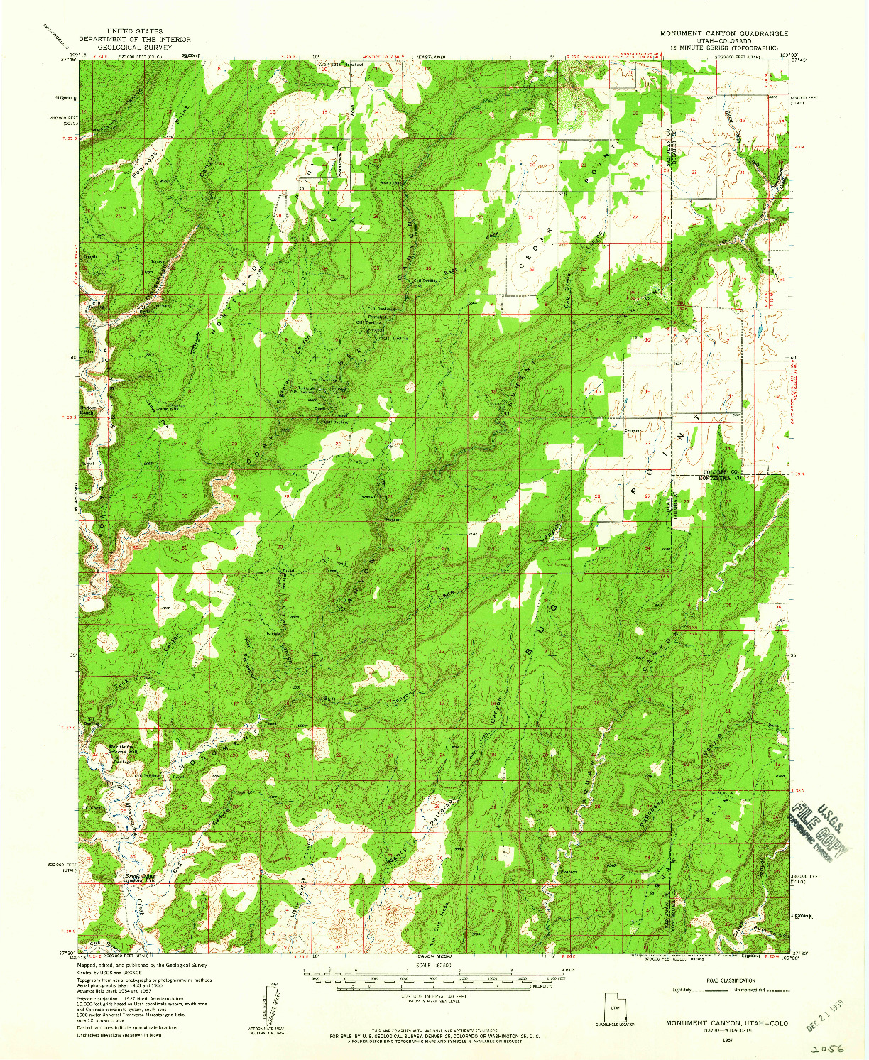 USGS 1:62500-SCALE QUADRANGLE FOR MONUMENT CANYON, UT 1957