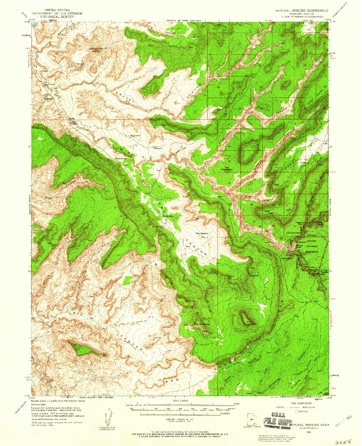 USGS 1:62500-SCALE QUADRANGLE FOR NATURAL BRIDGES, UT 1952