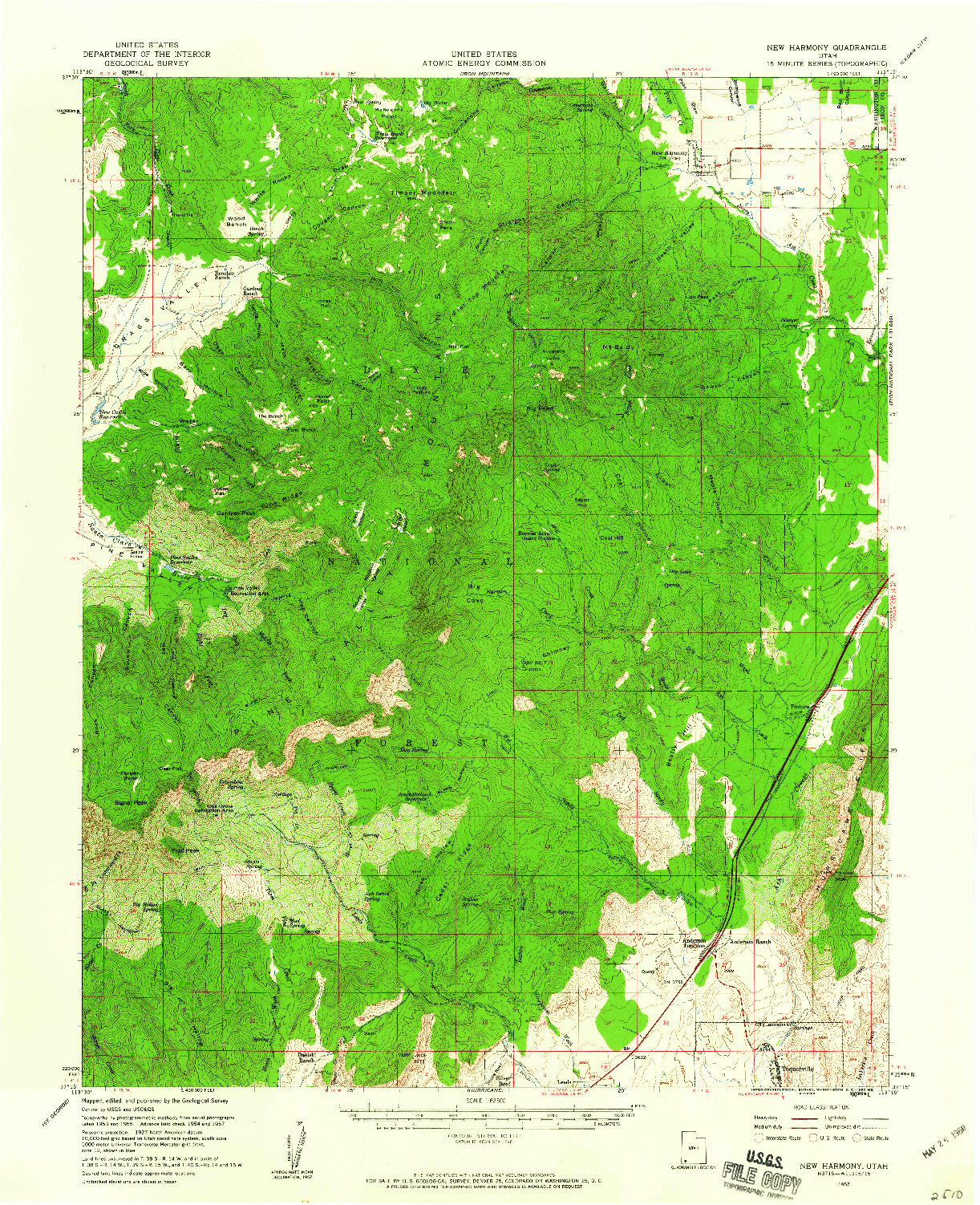 USGS 1:62500-SCALE QUADRANGLE FOR NEW HARMONY, UT 1957