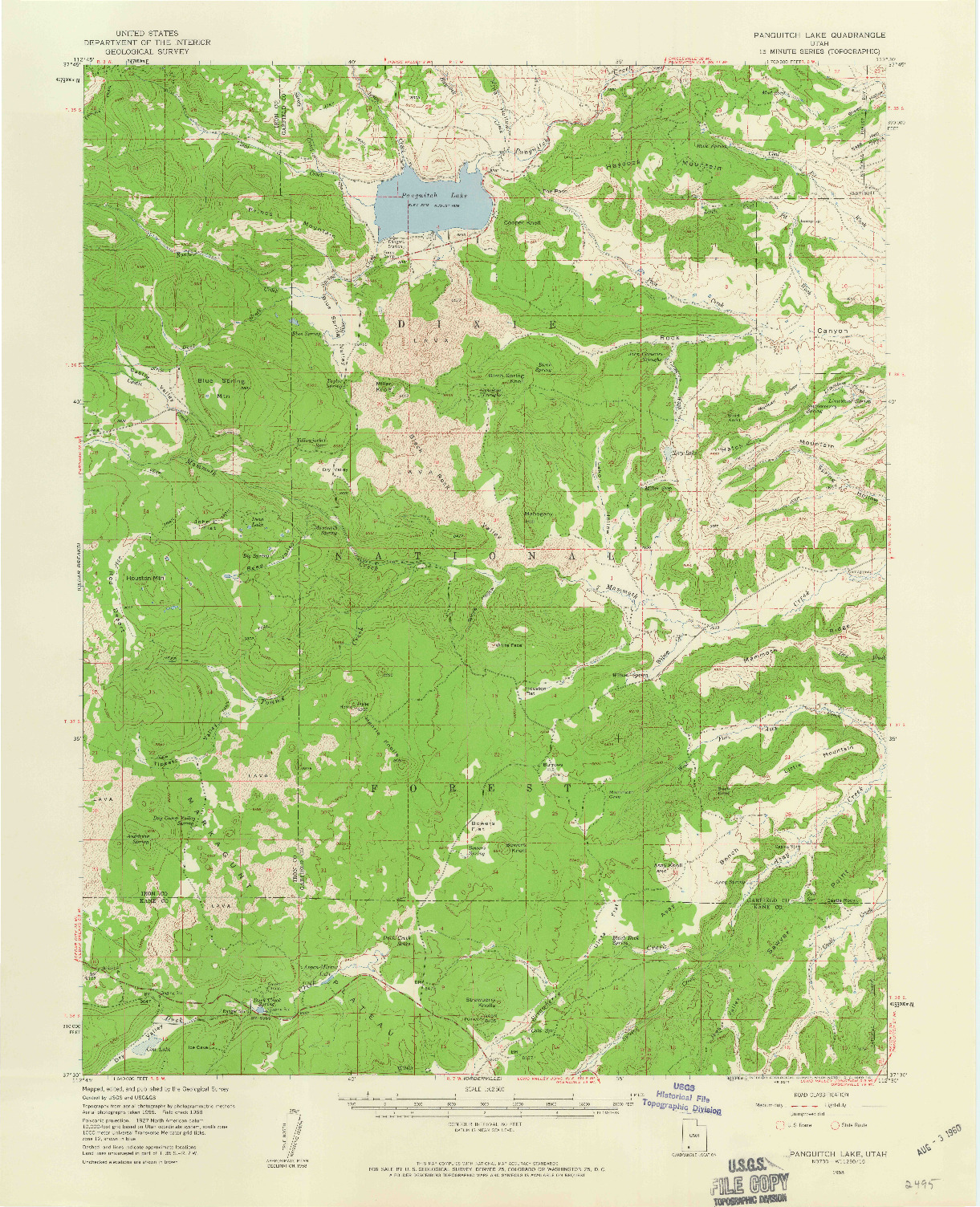 USGS 1:62500-SCALE QUADRANGLE FOR PANGUITCH LAKE, UT 1958