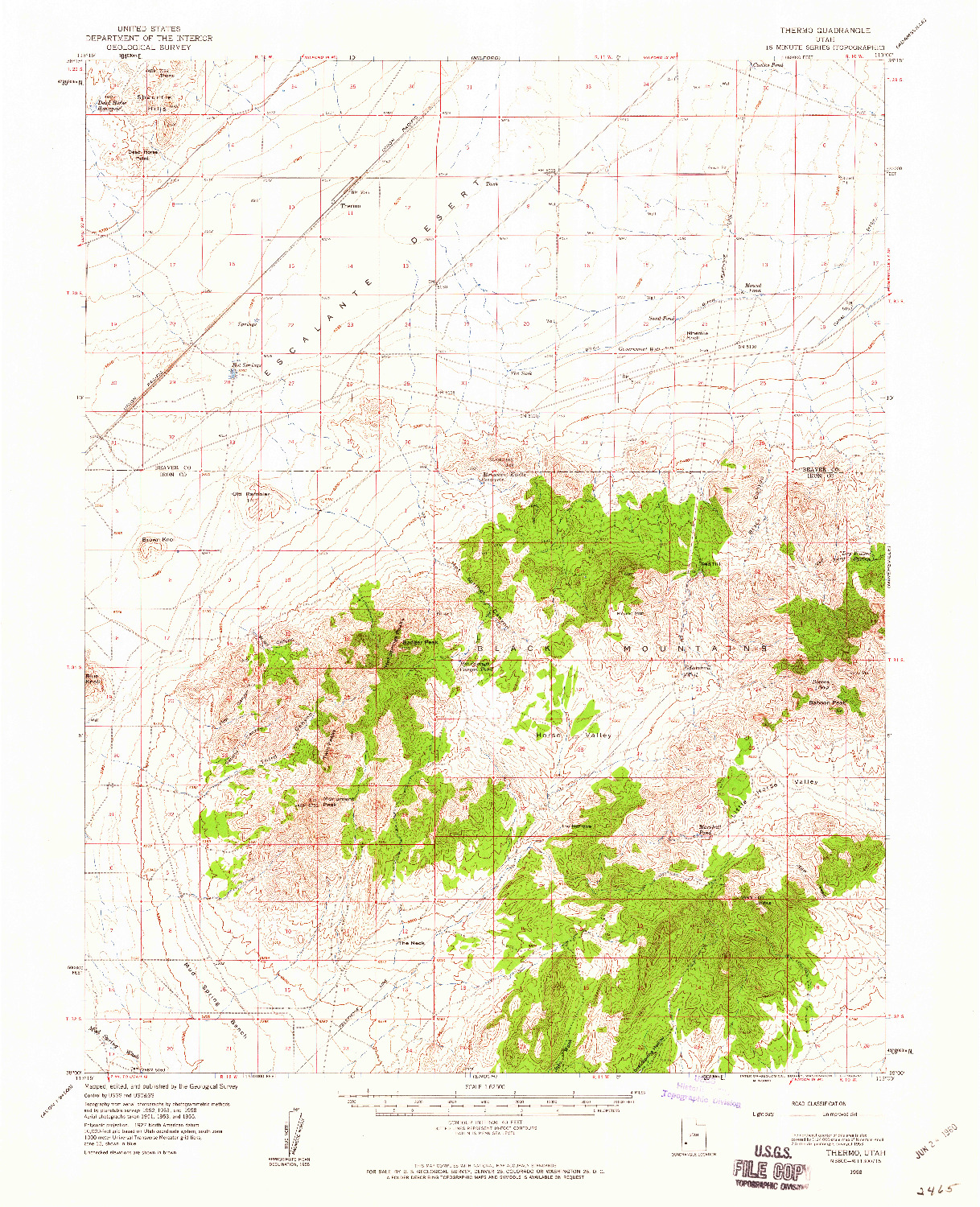 USGS 1:62500-SCALE QUADRANGLE FOR THERMO, UT 1958