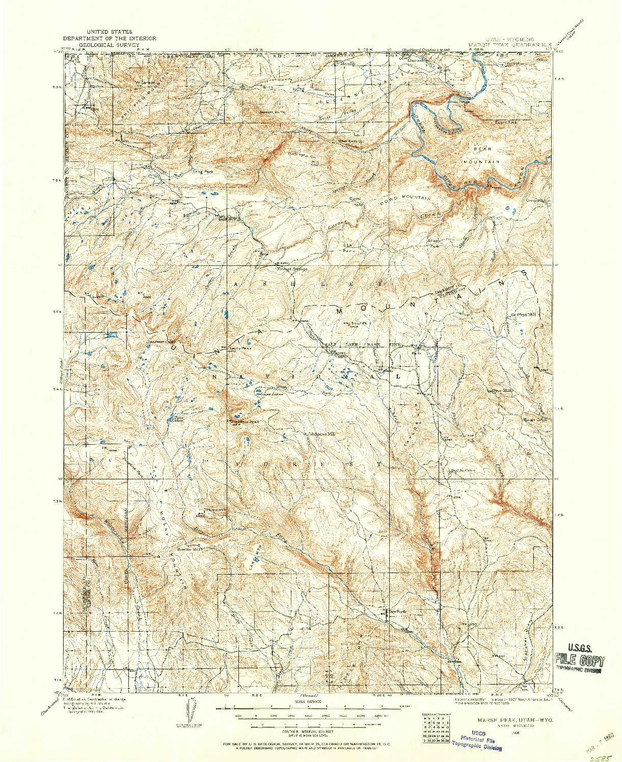 USGS 1:125000-SCALE QUADRANGLE FOR MARSH PEAK, UT 1906