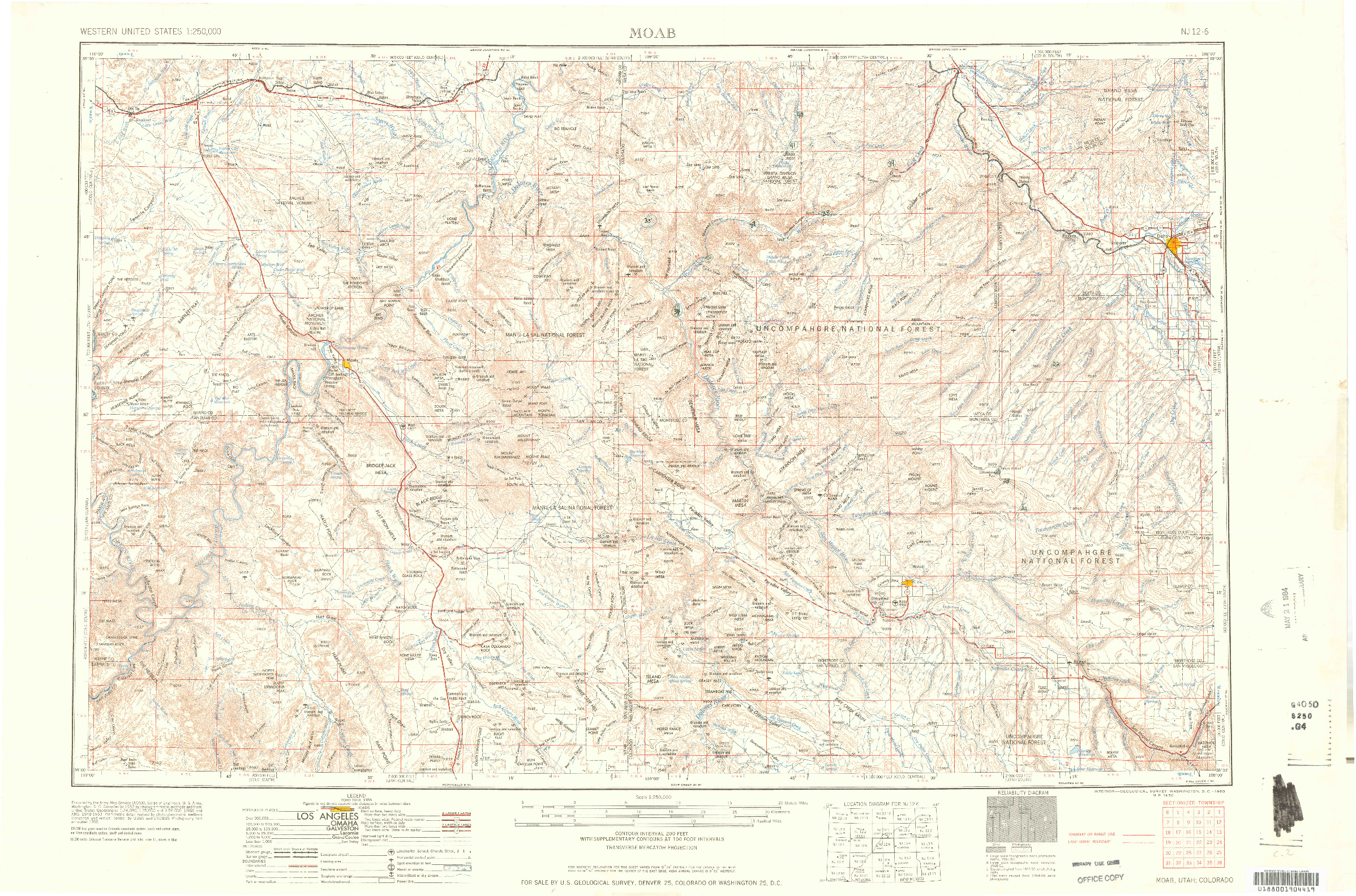 USGS 1:250000-SCALE QUADRANGLE FOR MOAB, UT 1960