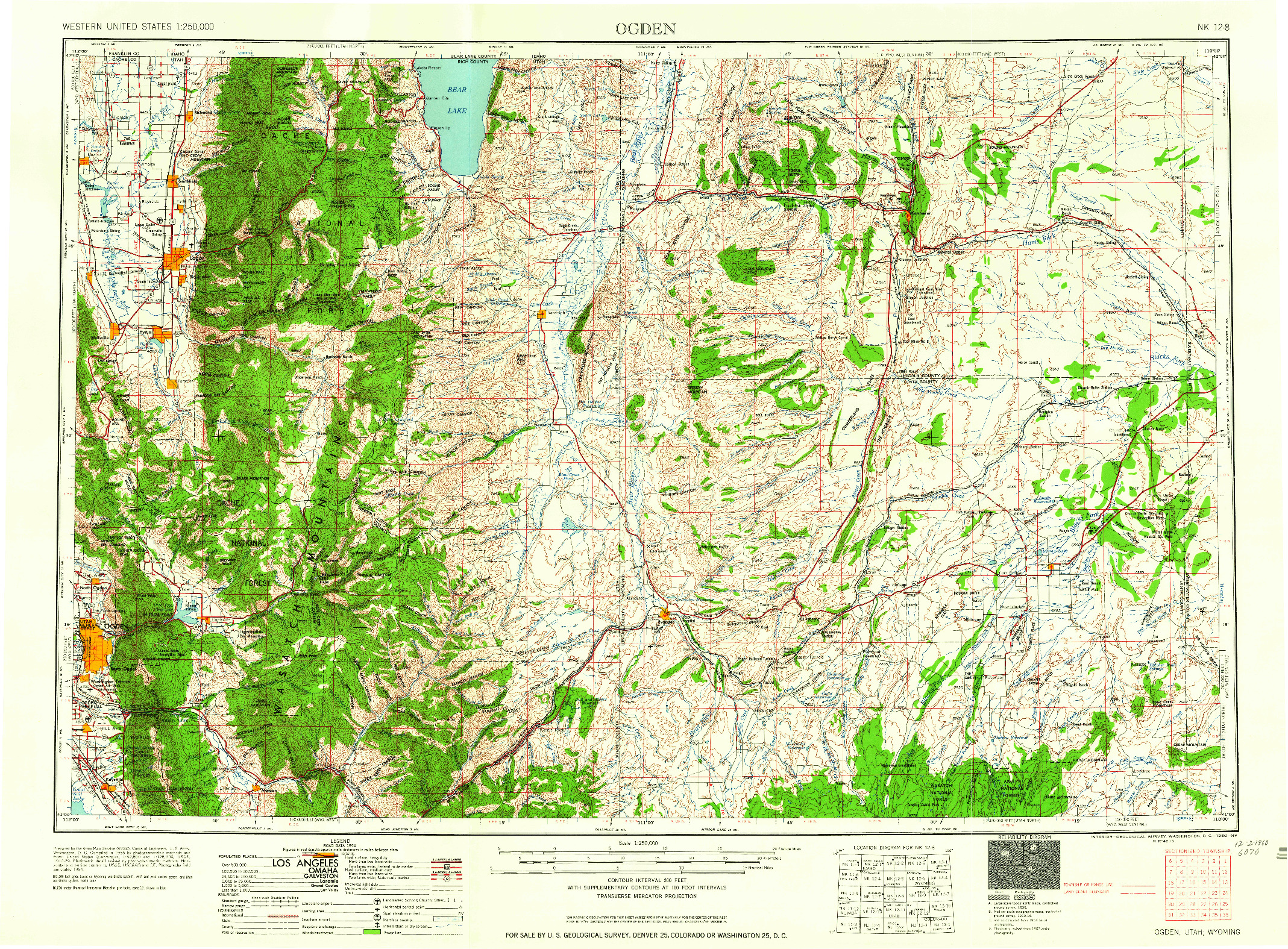 USGS 1:250000-SCALE QUADRANGLE FOR OGDEN, UT 1960