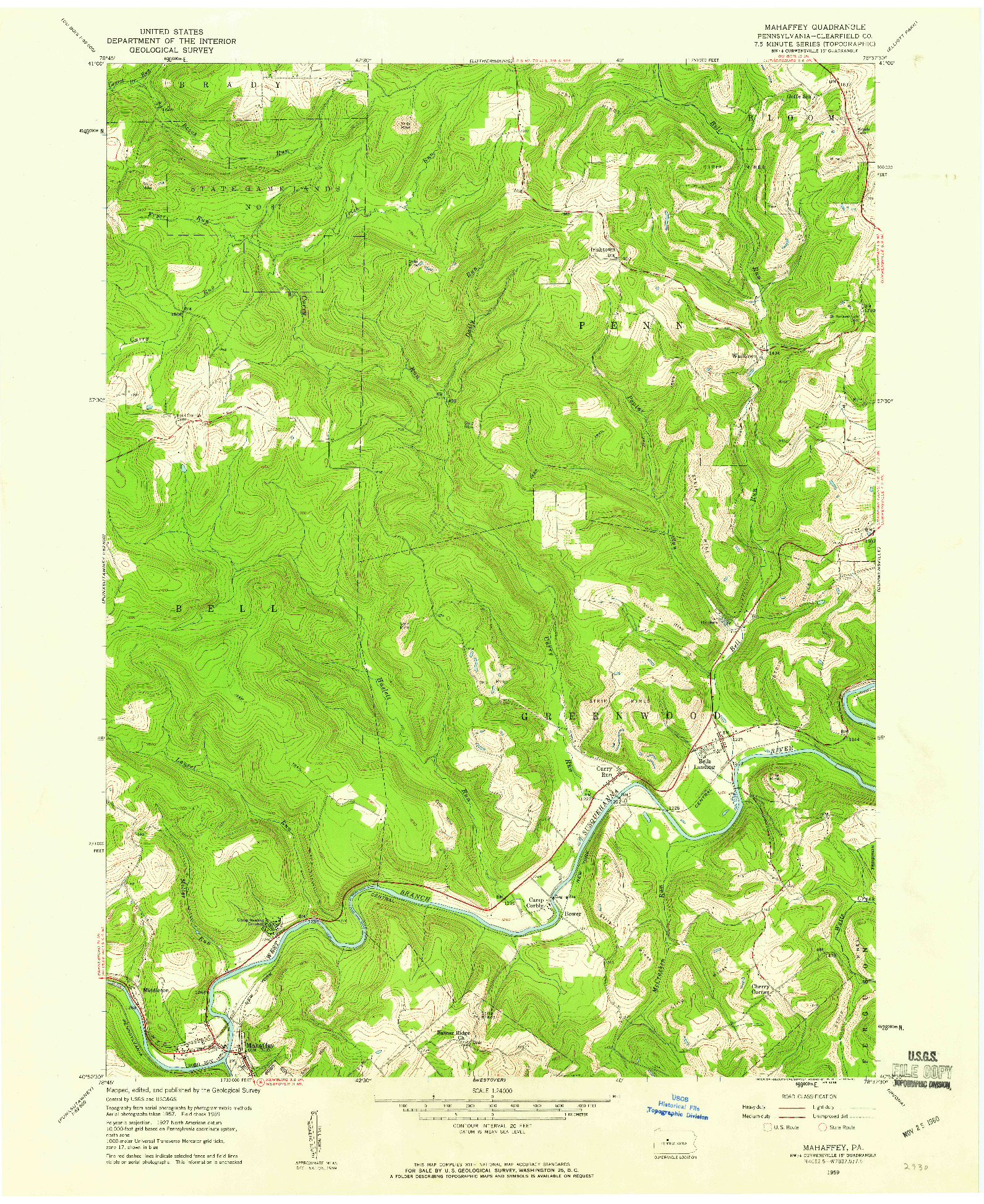 USGS 1:24000-SCALE QUADRANGLE FOR MAHAFFEY, PA 1959