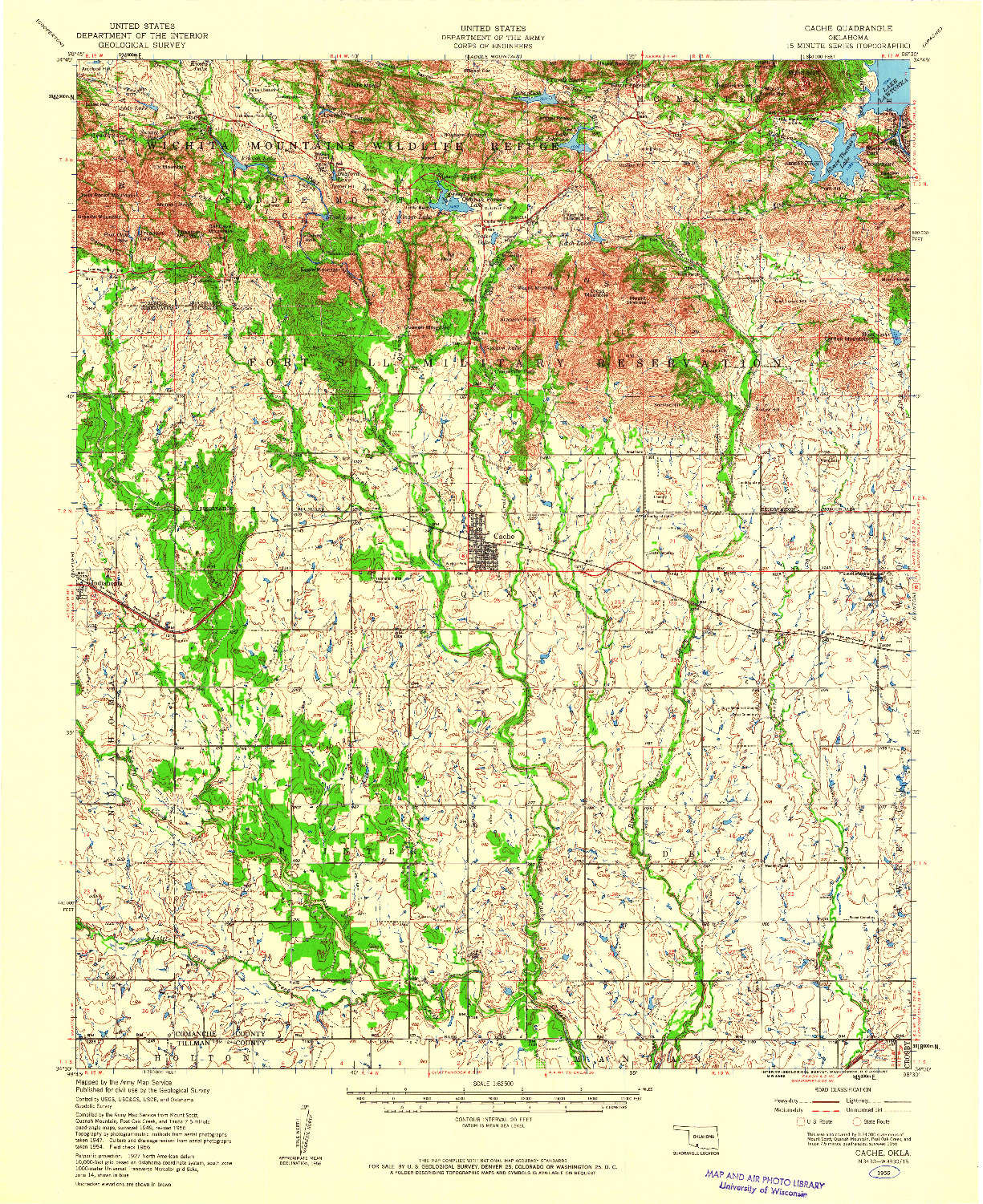 USGS 1:62500-SCALE QUADRANGLE FOR CACHE, OK 1956